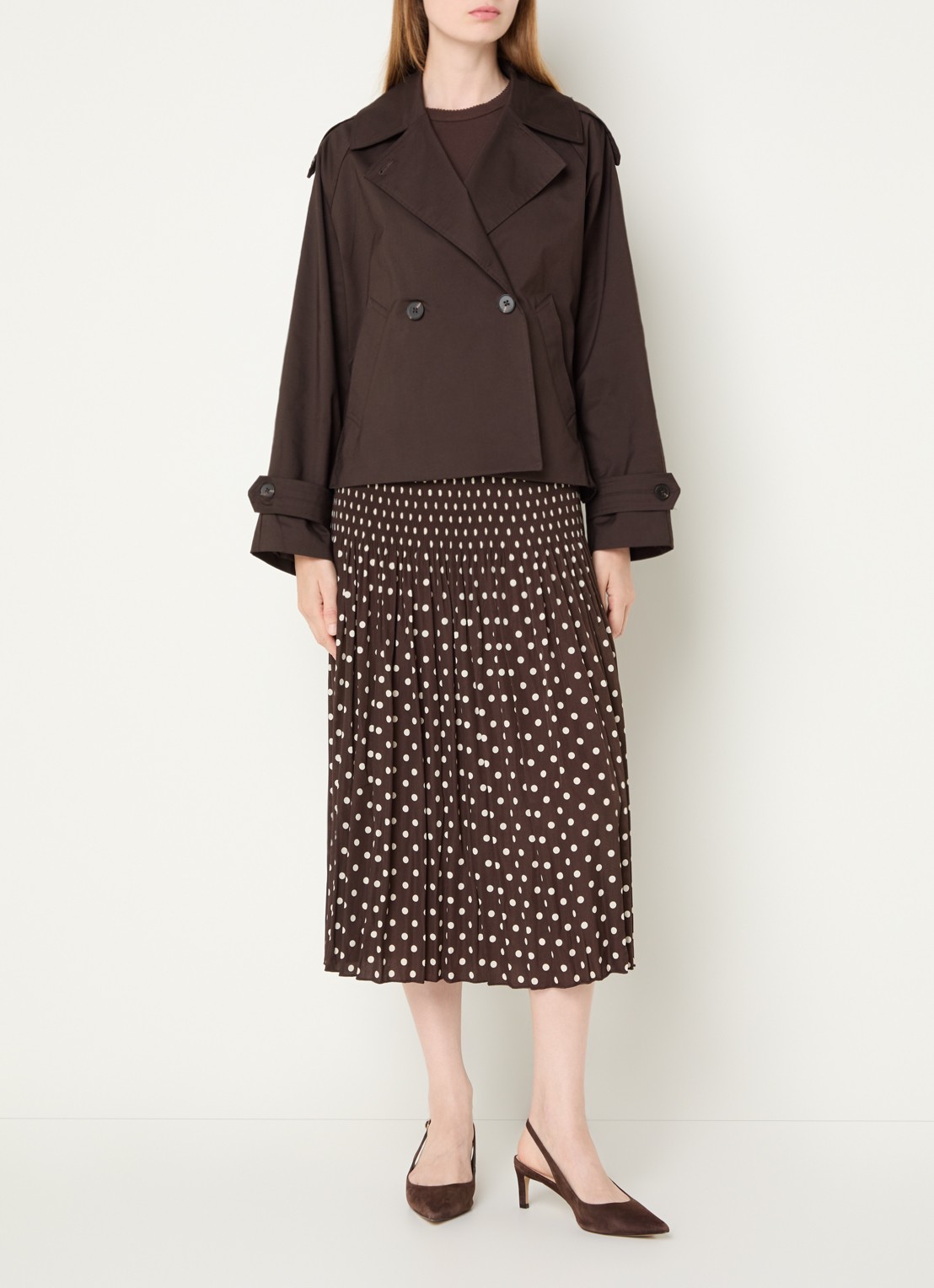 OPUS Haweni trench coat met steekzakken - voorkant 4 donkerbruin