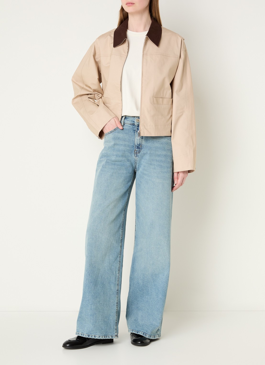 OPUS Herakla jack met opgestikte zakken - voorkant 2 beige
