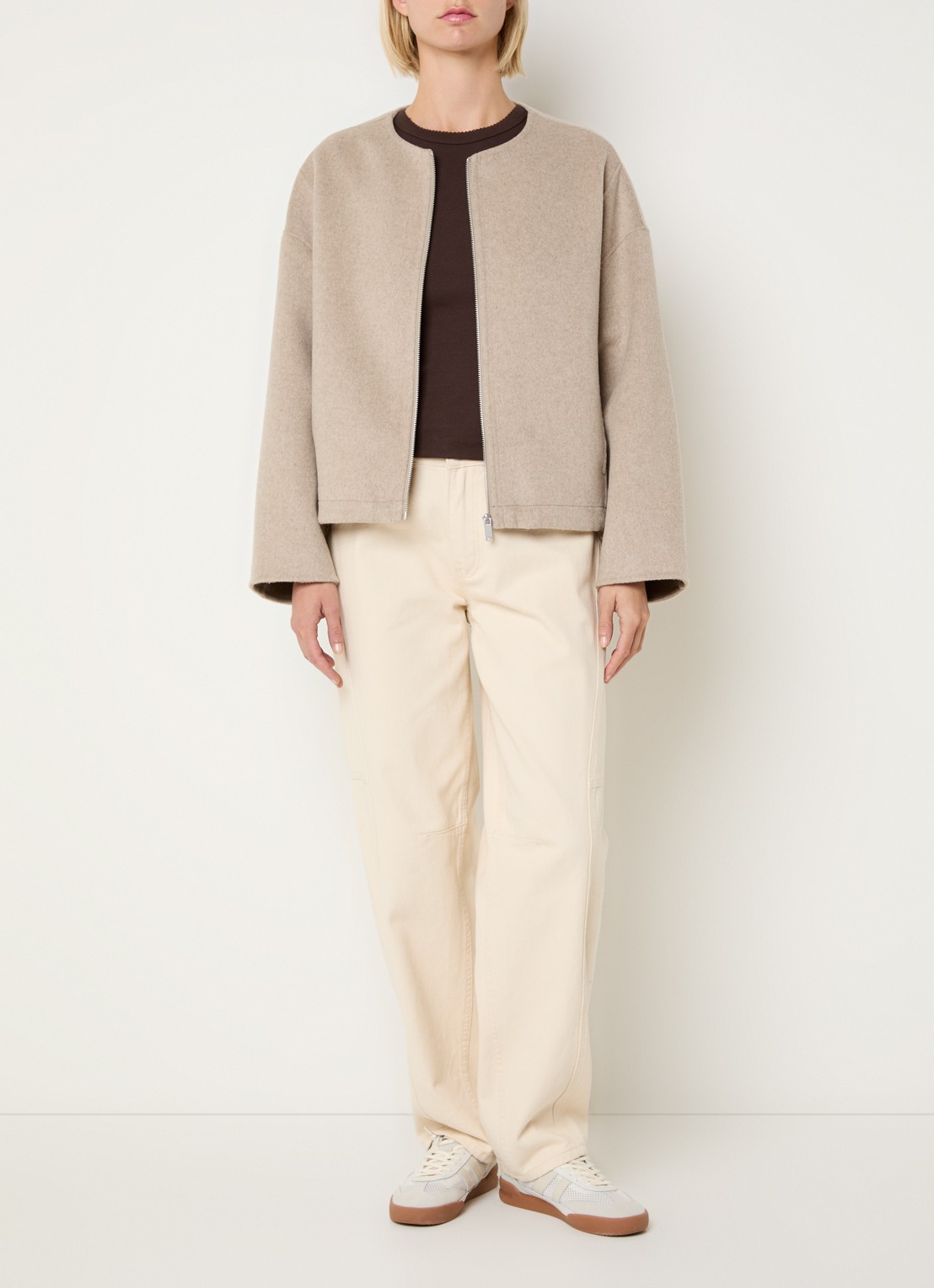OPUS Hikone jack in wolblend - voorkant 4 beige