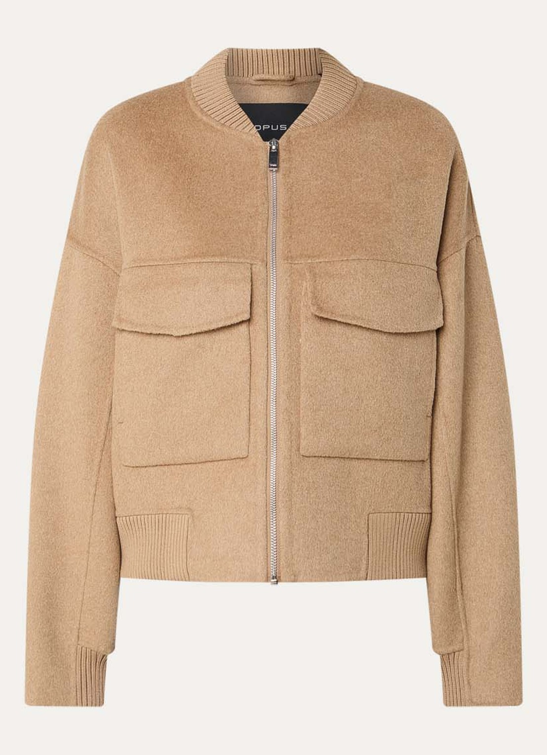 OPUS Hiso bomberjack in wolblend met klepzakken - voorkant 2 camel
