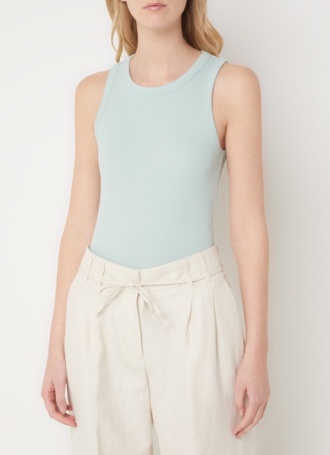 OPUS Ilesso tanktop met ribstructuur - detail mint