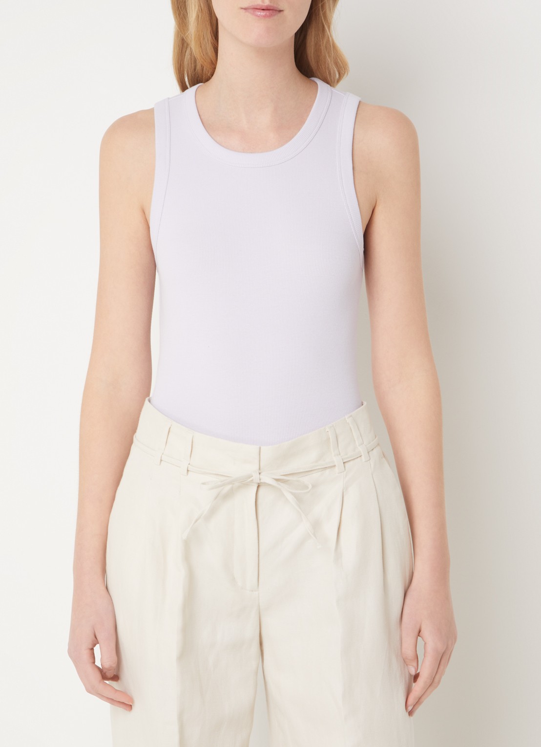 OPUS Ilesso tanktop met ribstructuur - detail lichtpaars