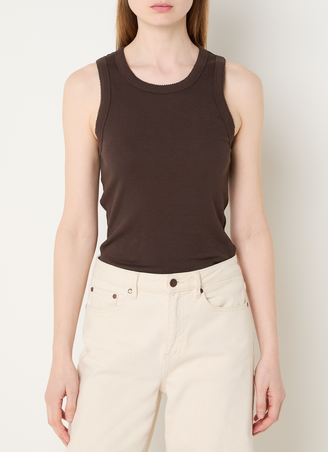 OPUS Ilesso tanktop met stretch - detail 4 donkerbruin