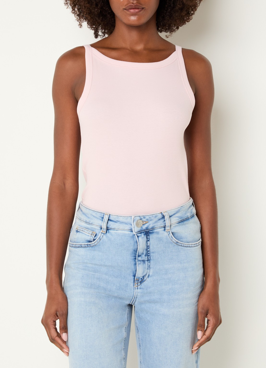 OPUS Izli tanktop met ribstructuur  - detail lichtroze