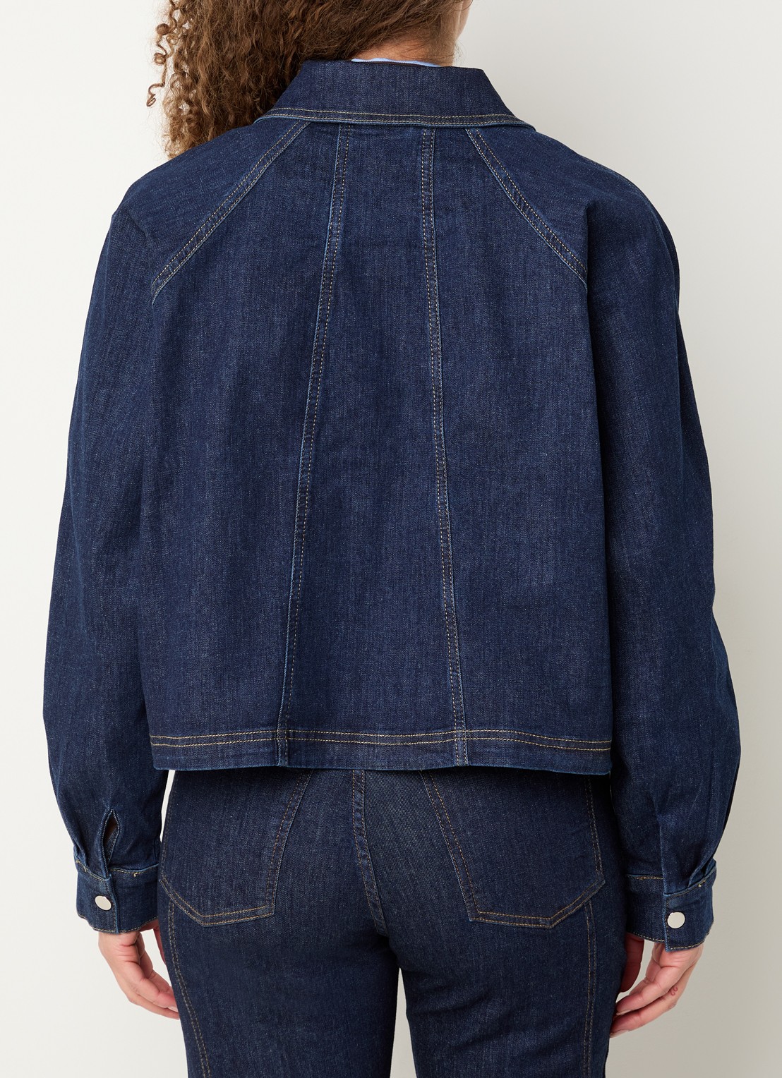 OPUS Jovena cropped blouse van denim  - achterkant donkerblauw