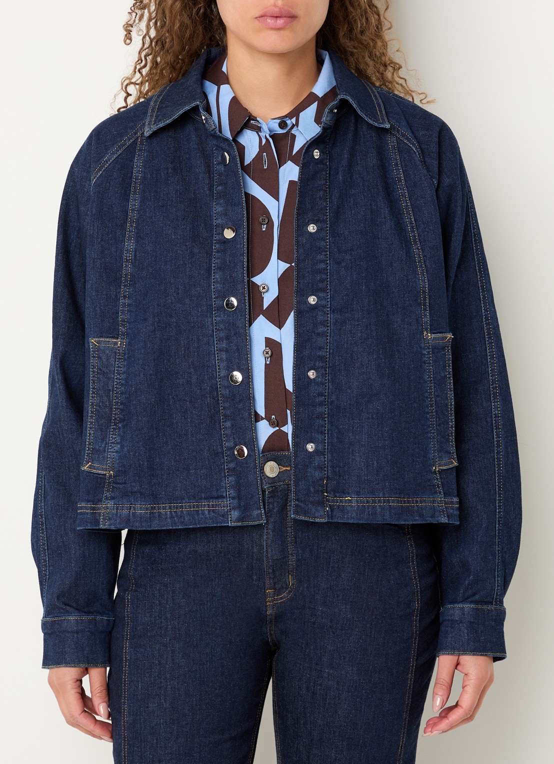 OPUS Jovena cropped blouse van denim  - detail 4 donkerblauw