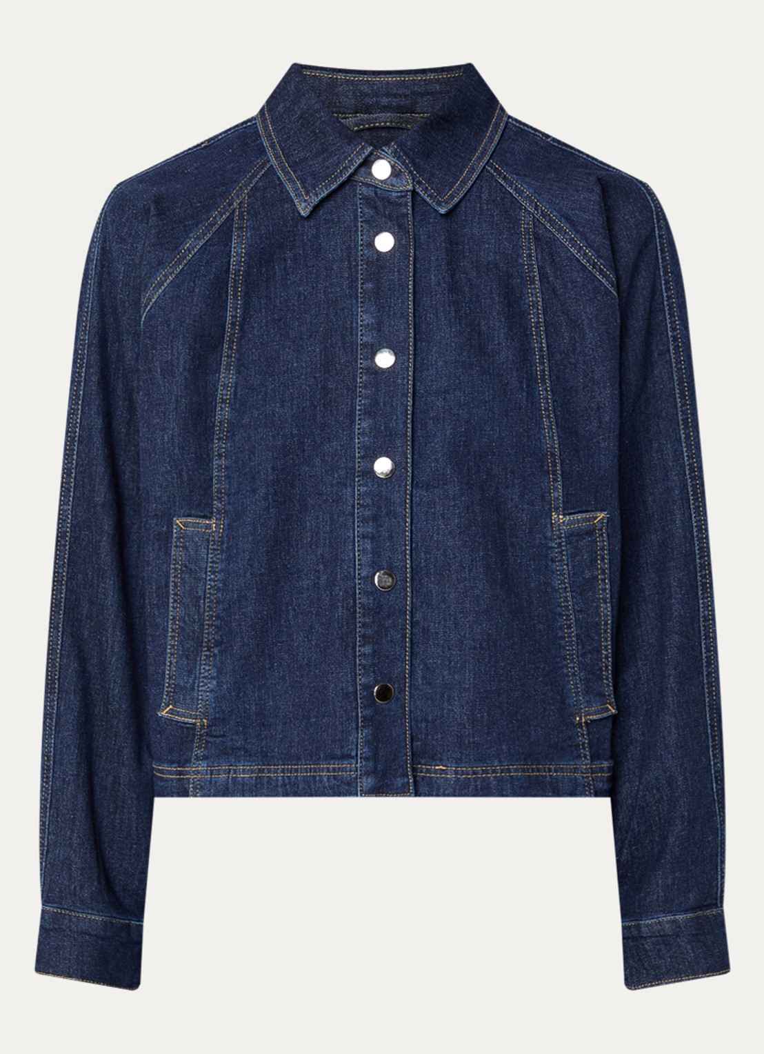 OPUS Jovena cropped blouse van denim  - voorkant 2 donkerblauw