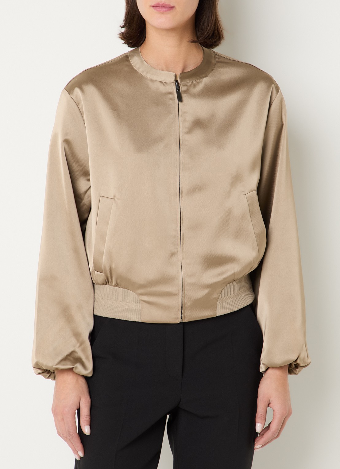 OPUS Jupita bomberjack met steekzakken - detail taupe