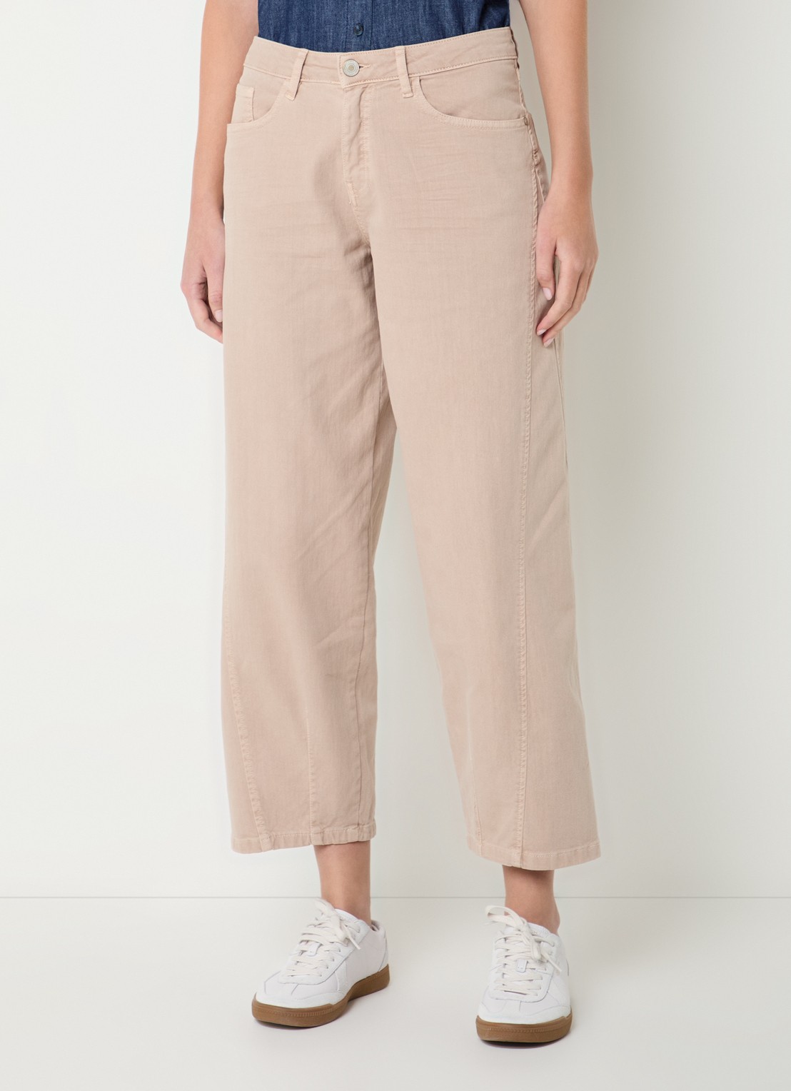 OPUS  Lolah high waist cropped wide leg jeans met gekleurde wassing - detail 4 donkerbeige