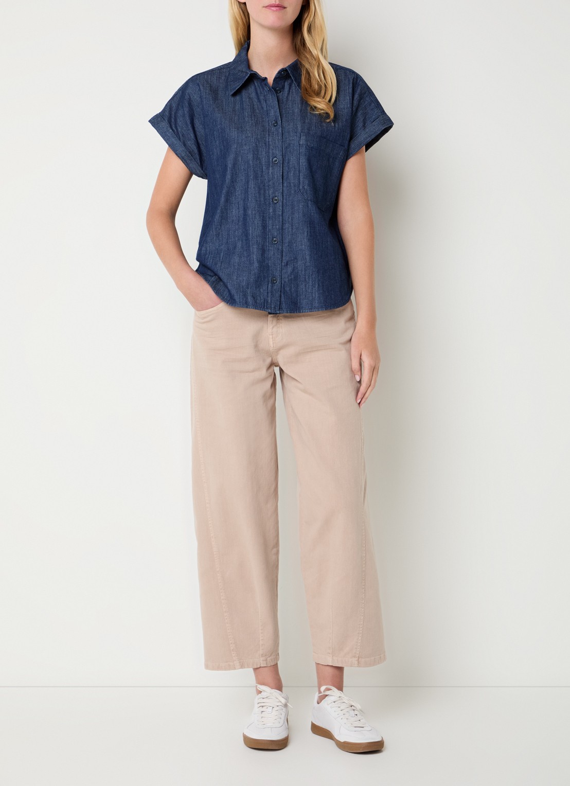 OPUS  Lolah high waist cropped wide leg jeans met gekleurde wassing - voorkant 3 donkerbeige