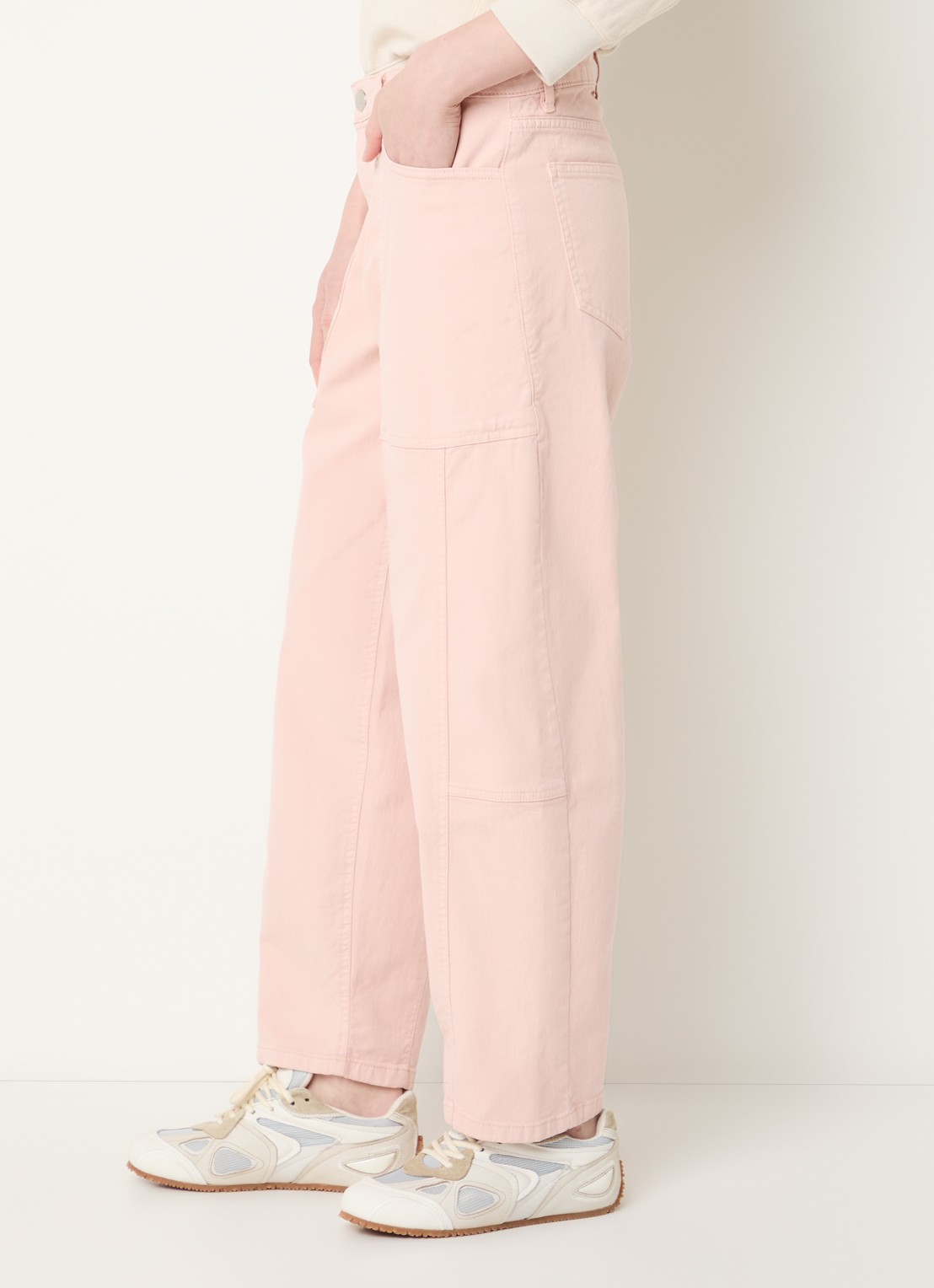 OPUS Lolah mid waist straight fit jeans met gekleurde wassing - detail 4 zalmroze