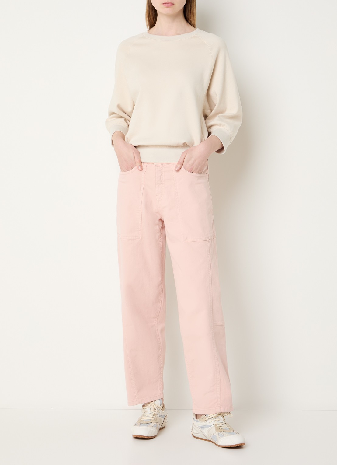 OPUS Lolah mid waist straight fit jeans met gekleurde wassing - voorkant 2 zalmroze