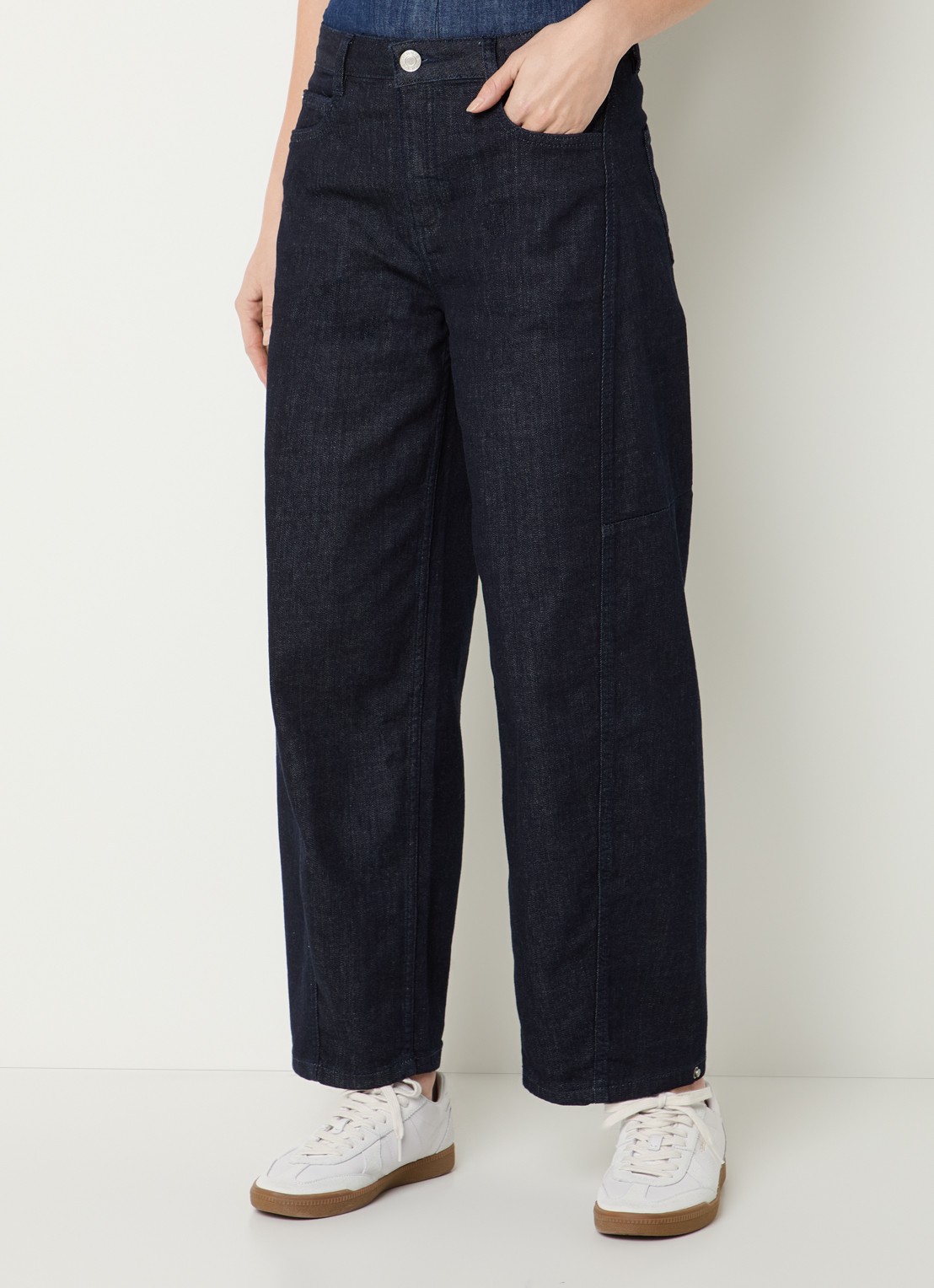 OPUS Lolah Vision high waist straight leg cropped jeans met donkere wassing - detail 4 donkerblauw