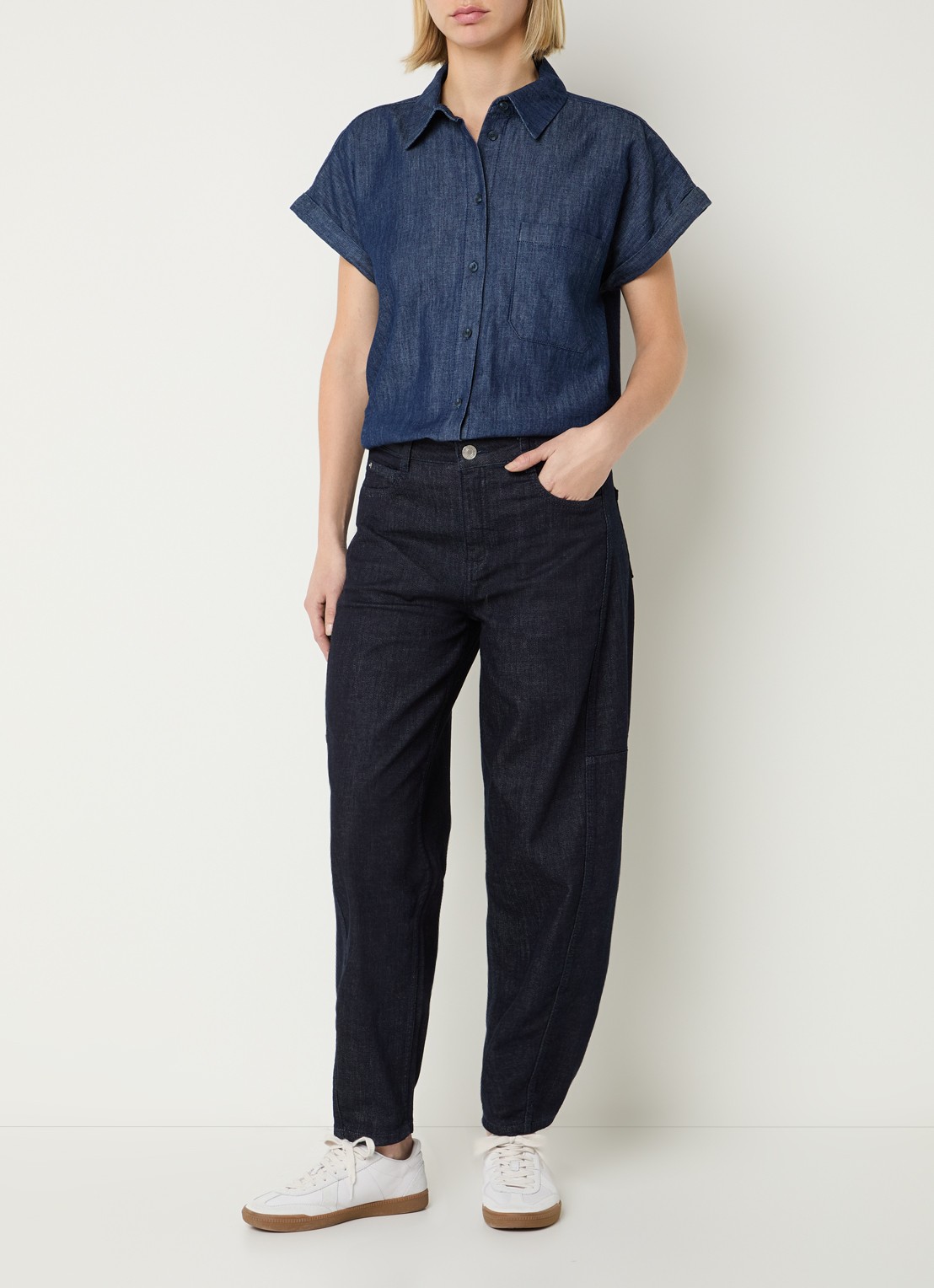 OPUS Lolah Vision high waist straight leg cropped jeans met donkere wassing - voorkant 3 donkerblauw