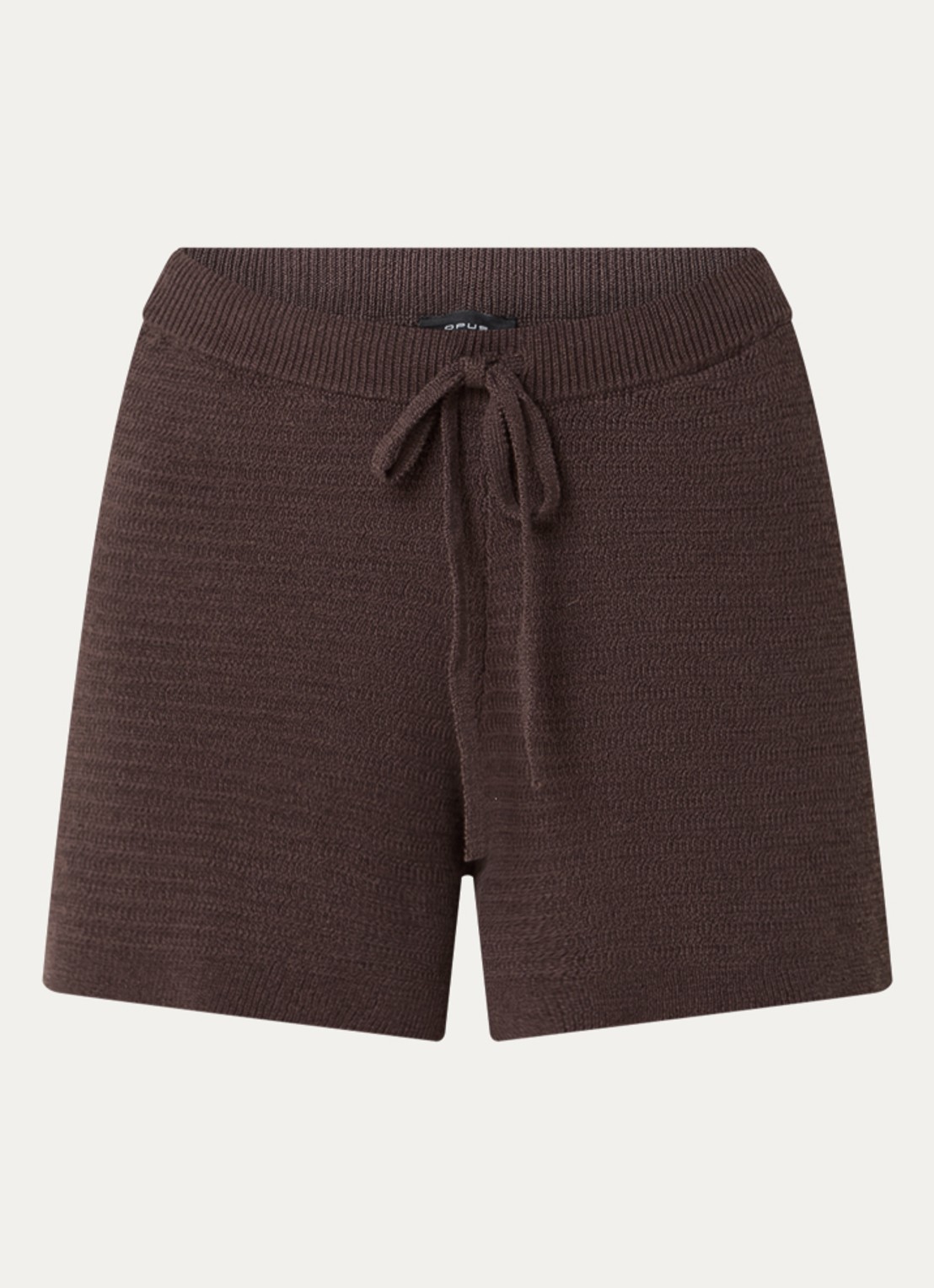 OPUS Maadow Resort grofgebreid high waist loose fit korte broek - voorkant 2 chocoladebruin