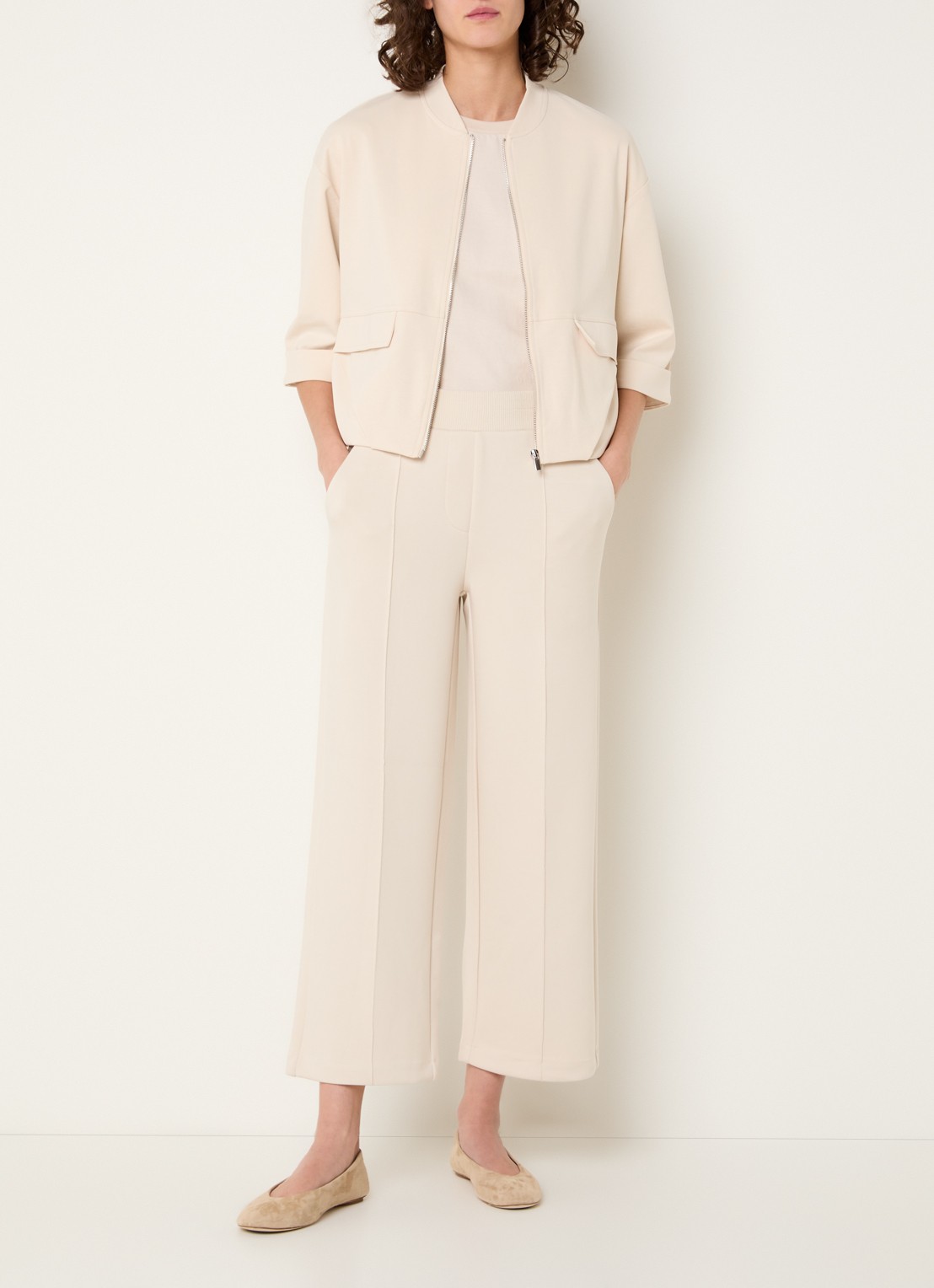 OPUS Maikito high waist cropped loose fit pantalon met steekzakken - voorkant 4 naturel