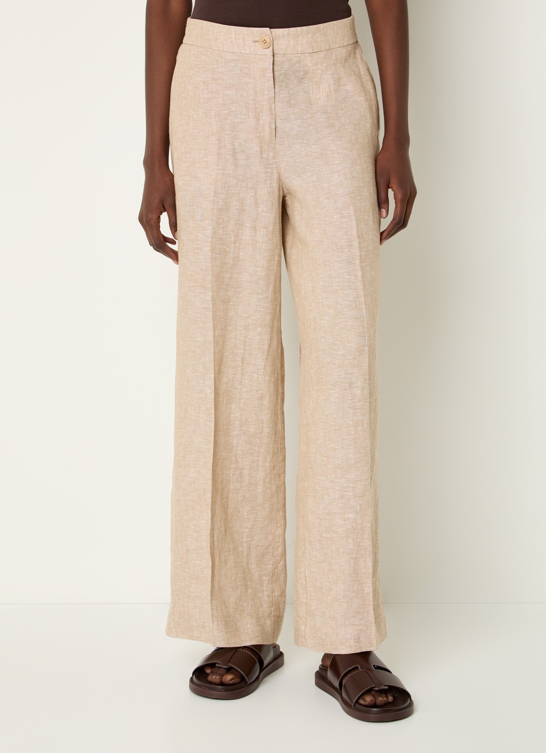 OPUS Maikito high waist flared fit pantalon van linnen - detail beige