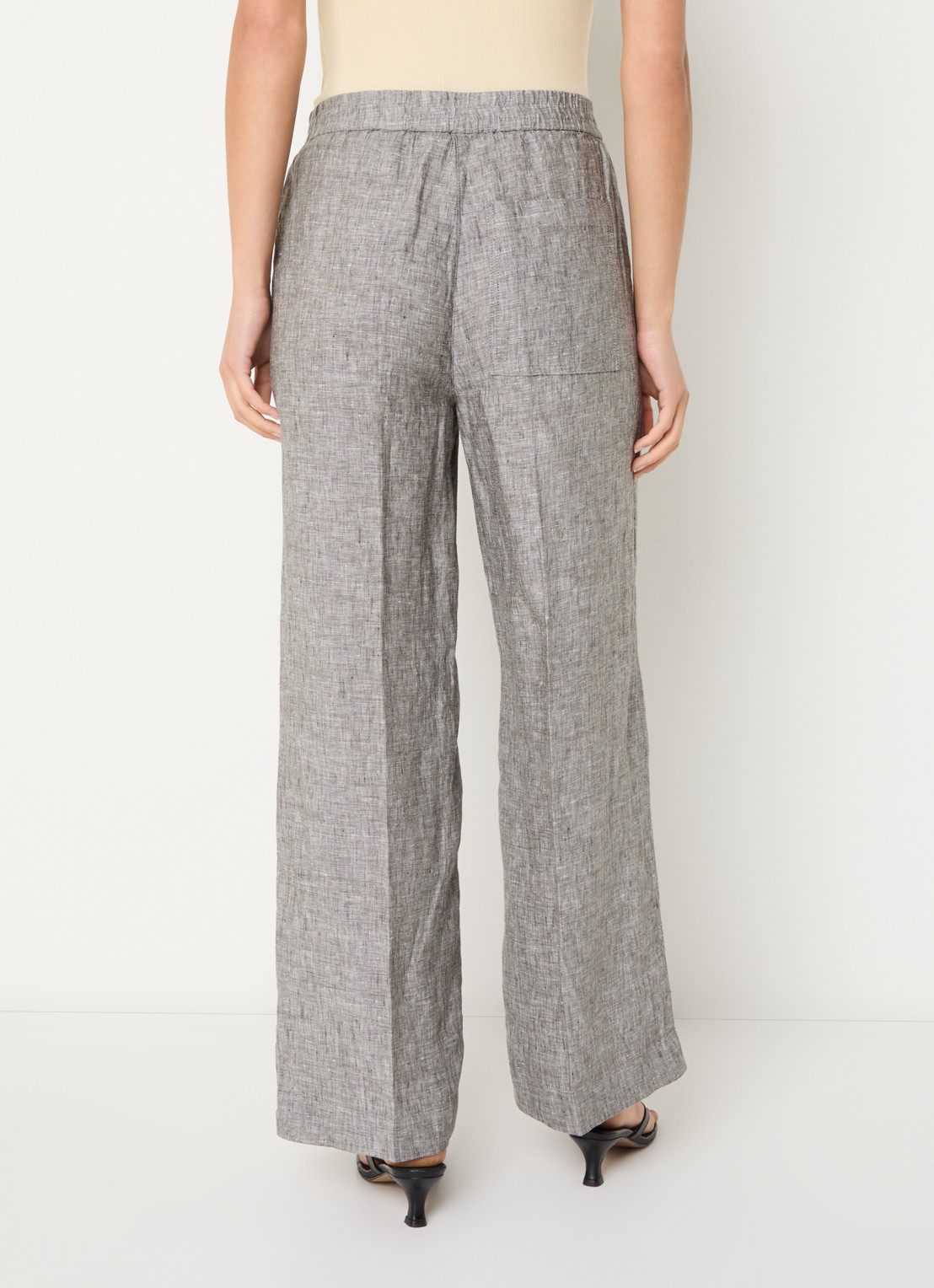 OPUS Maikito high waist flared fit pantalon van linnen - achterkant grijsmele