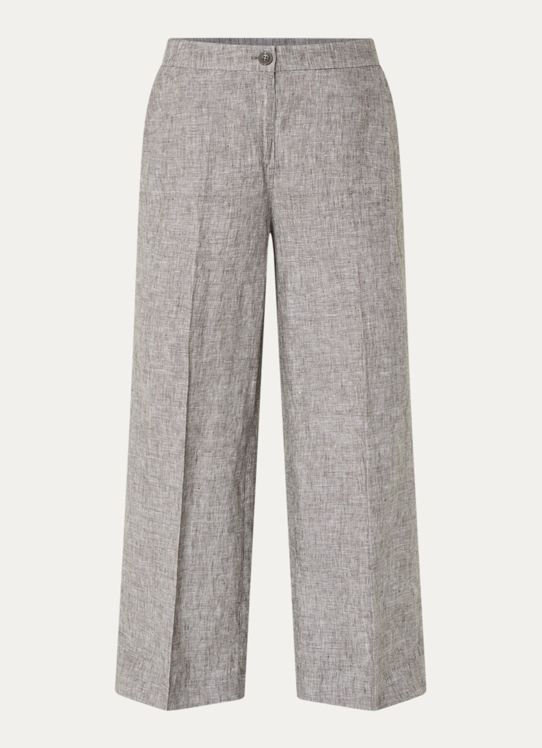 OPUS Maikito high waist flared fit pantalon van linnen - voorkant 2 grijsmele