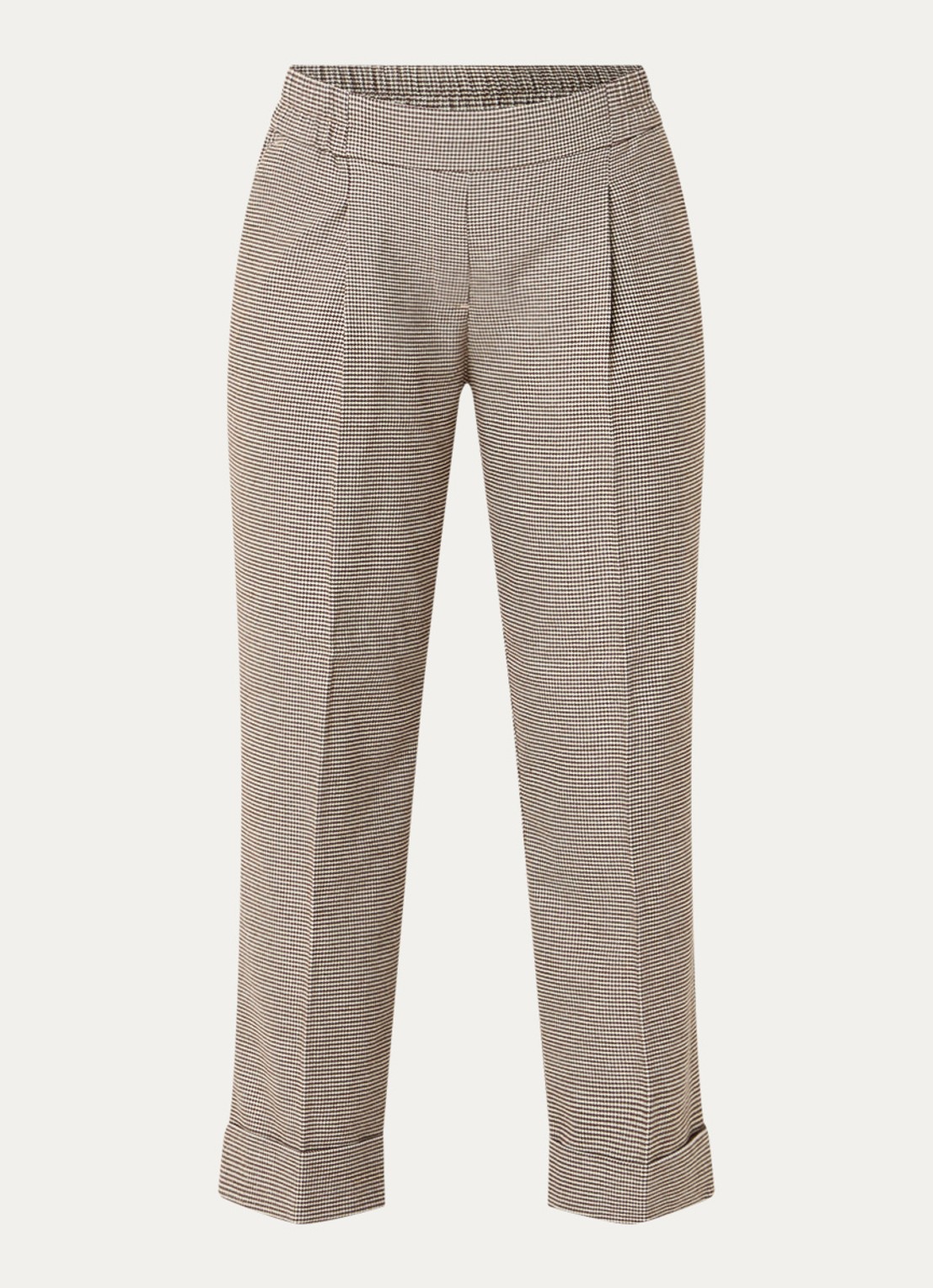 OPUS Maikito Pepita mid waist cropped straight leg broek met pied-de-poule dessin - voorkant 3 zand