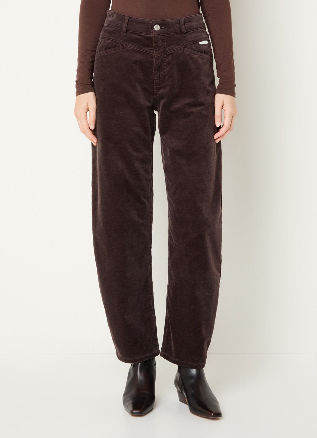 OPUS Mari Cosmo mid waist balloon fit jeans met steekzakken - detail bruin