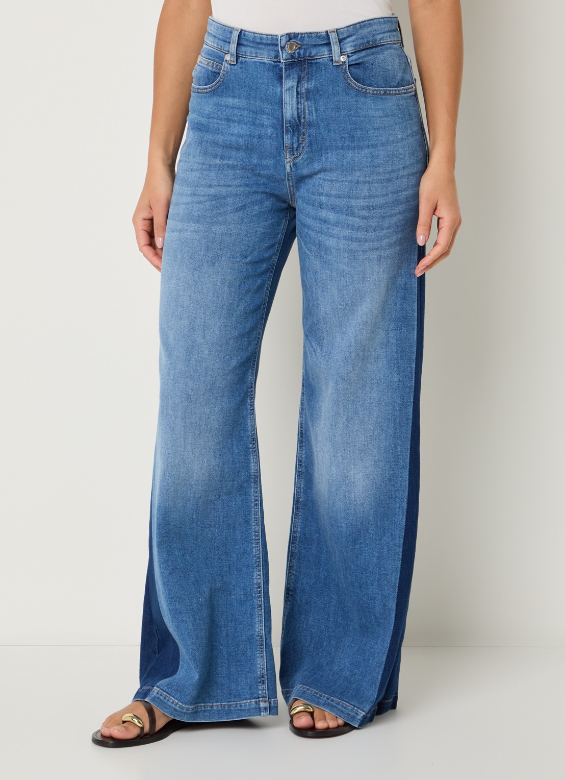 OPUS Mari Meadow high waist wide leg jeans met medium wassing - detail 2 indigo