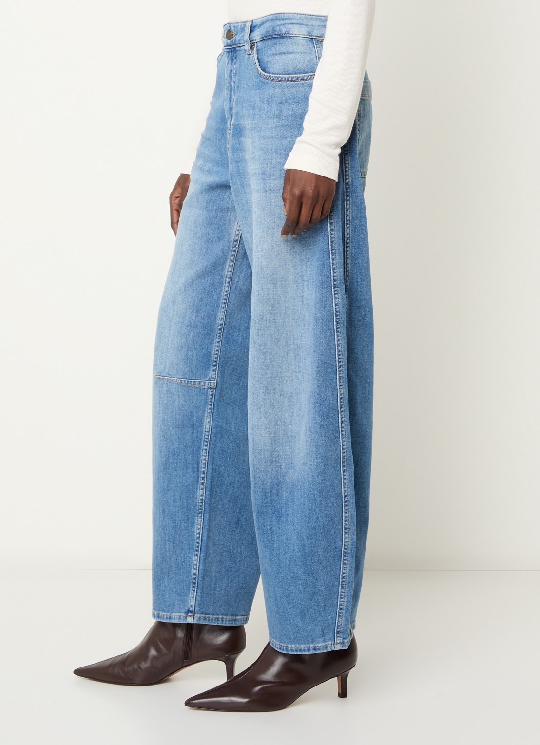 OPUS Mari Vega high waist tapered jeans met lichte wassing - detail 3 indigo