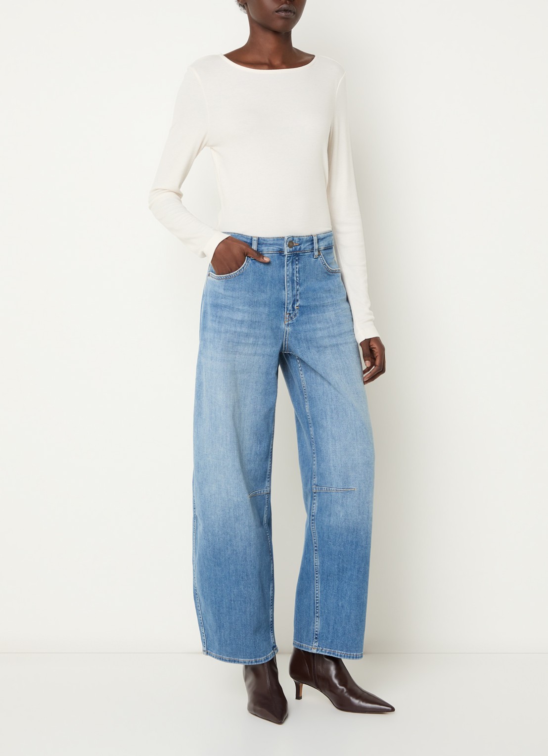 OPUS Mari Vega high waist tapered jeans met lichte wassing - voorkant 5 indigo