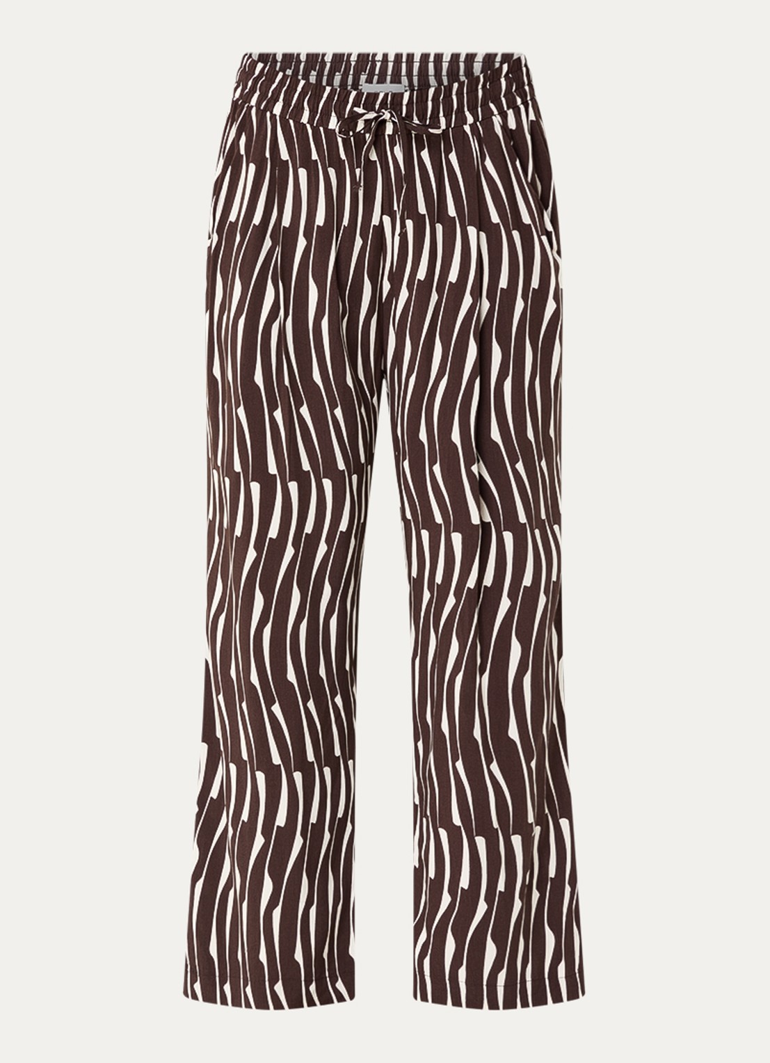 OPUS Marou high waist straight fit cropped broek met print - voorkant 2 donkerbruin