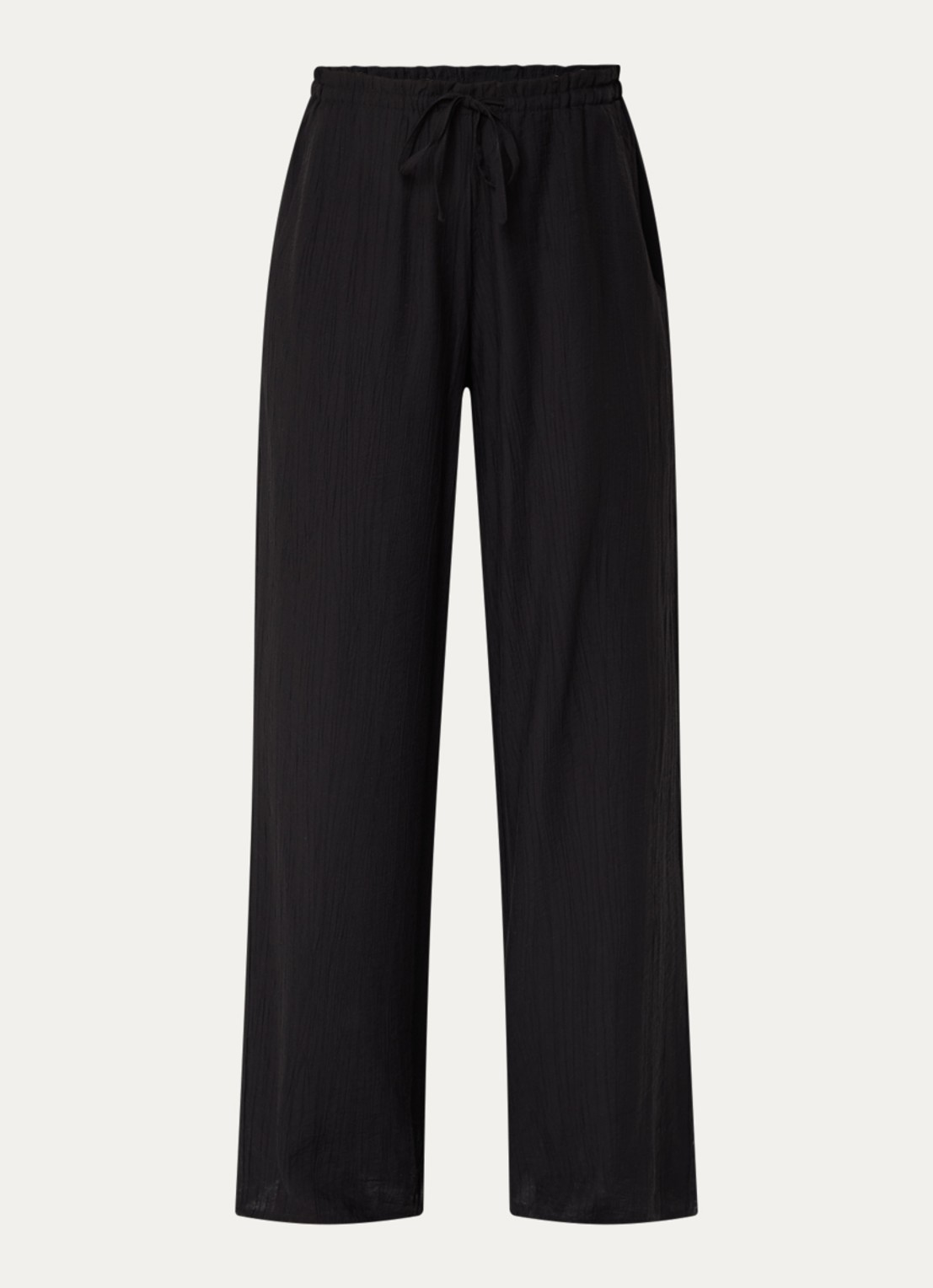 OPUS Marou high waiste wide fit pantalon met structuur - voorkant 2 zwart