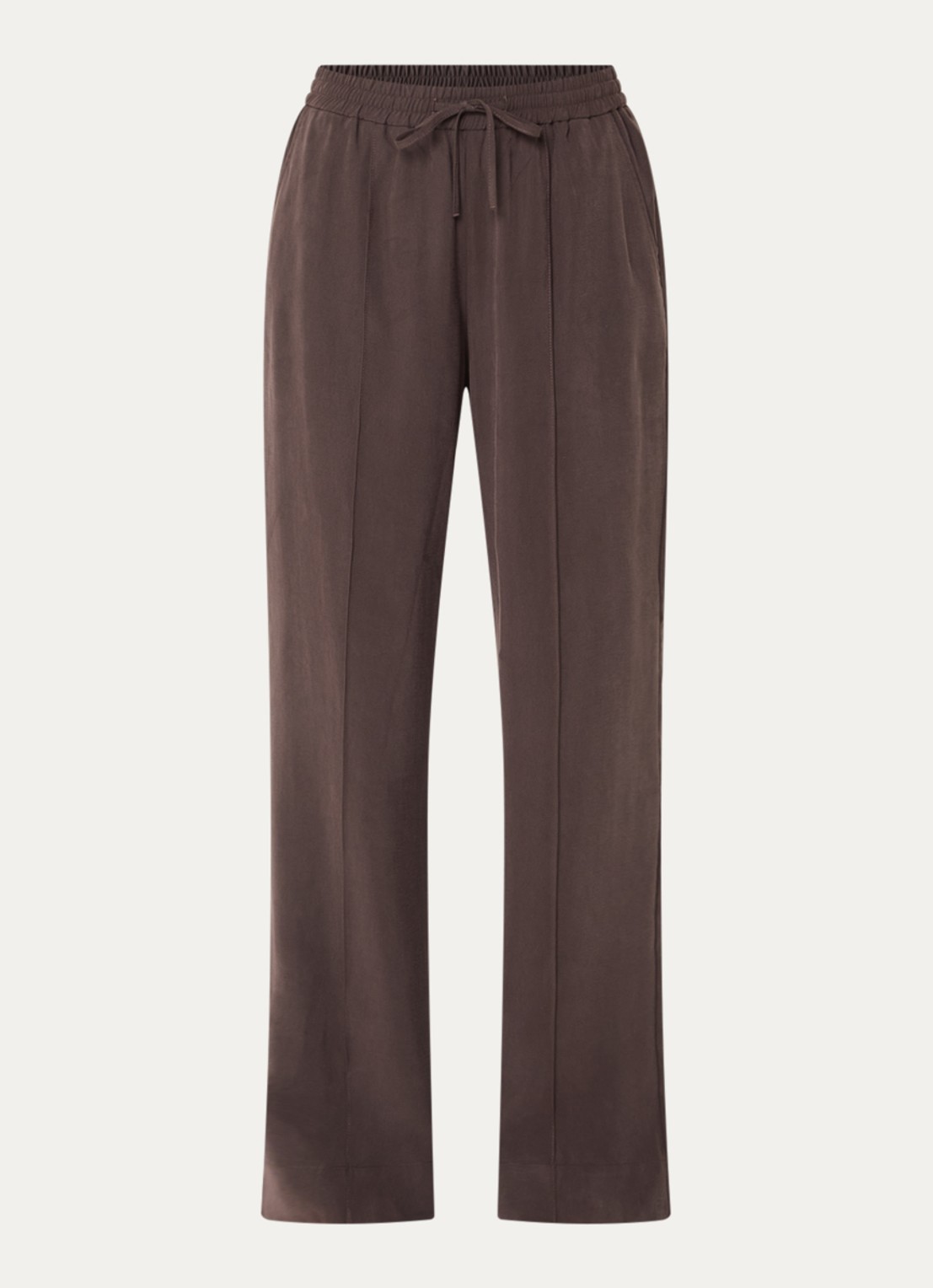 OPUS Marou mid waist loose fit broek met steekzakken - voorkant 2 donkerbruin