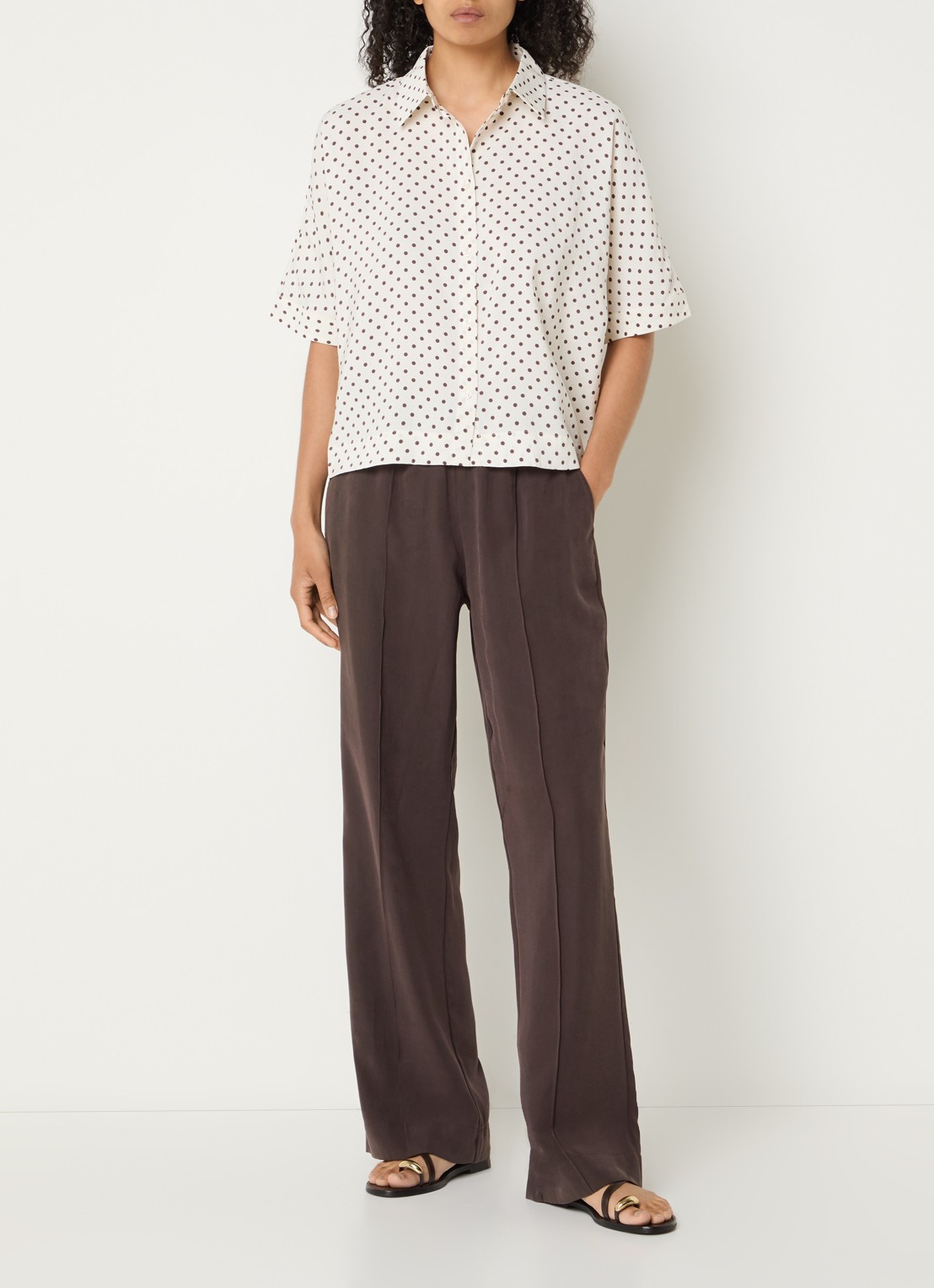 OPUS Marou mid waist loose fit broek met steekzakken - voorkant 3 donkerbruin
