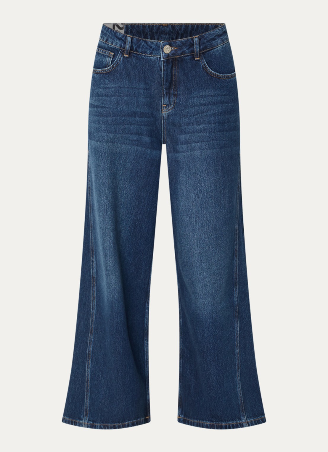 OPUS Meddy Loosy low waist flared jeans met steekzakken - voorkant donkerblauw