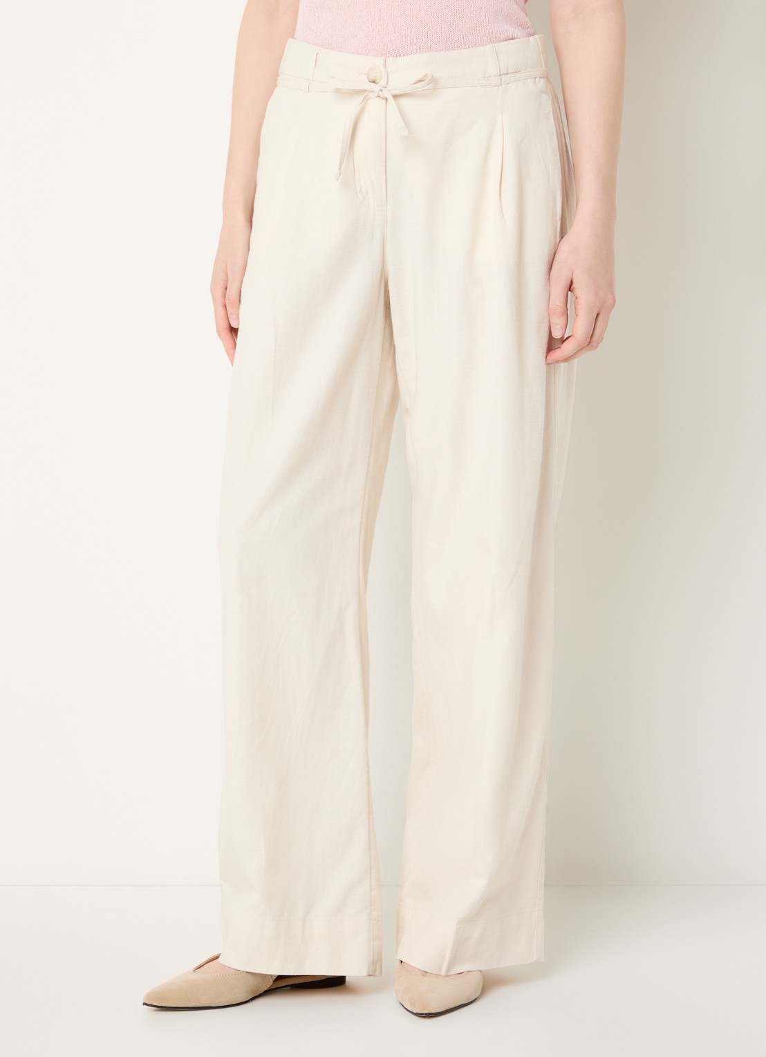 OPUS Meeri high waist loose fit broek in linnenblend met steekzakken - detail 2 ivoor