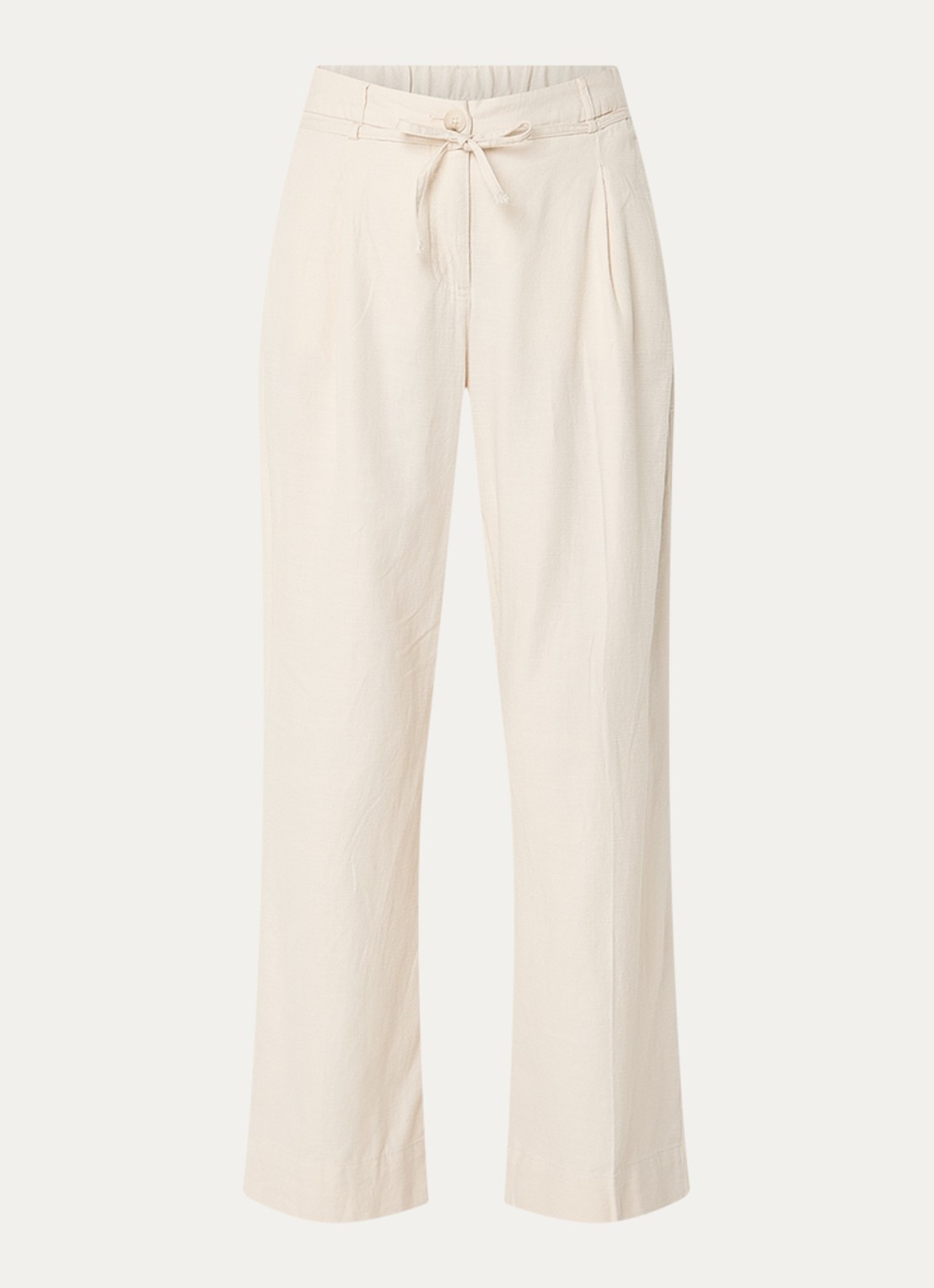 OPUS Meeri high waist loose fit broek in linnenblend met steekzakken - voorkant 3 ivoor