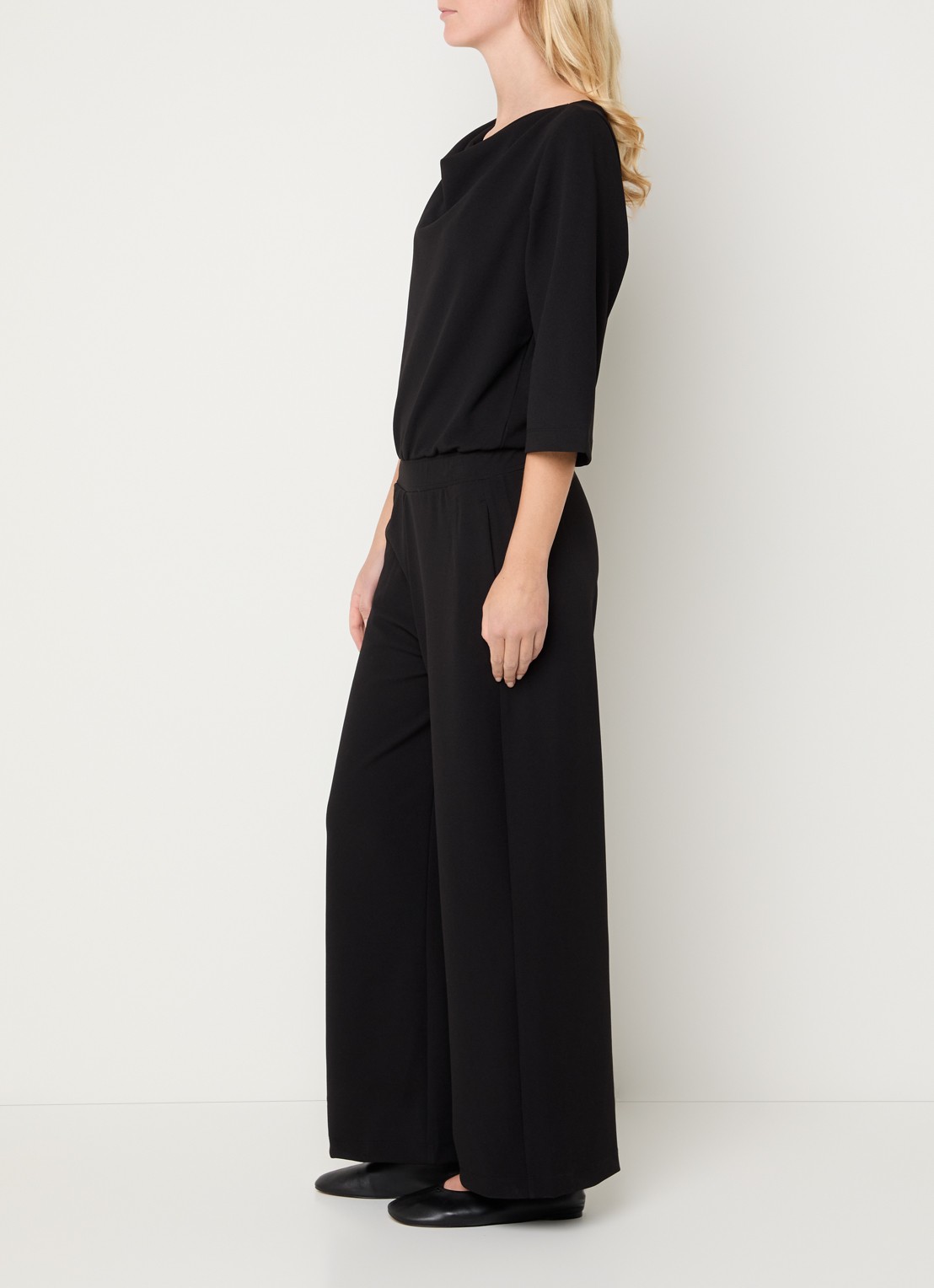 OPUS Mefiza Night loose fit jumpsuit met steekzakken - voorkant 4 zwart