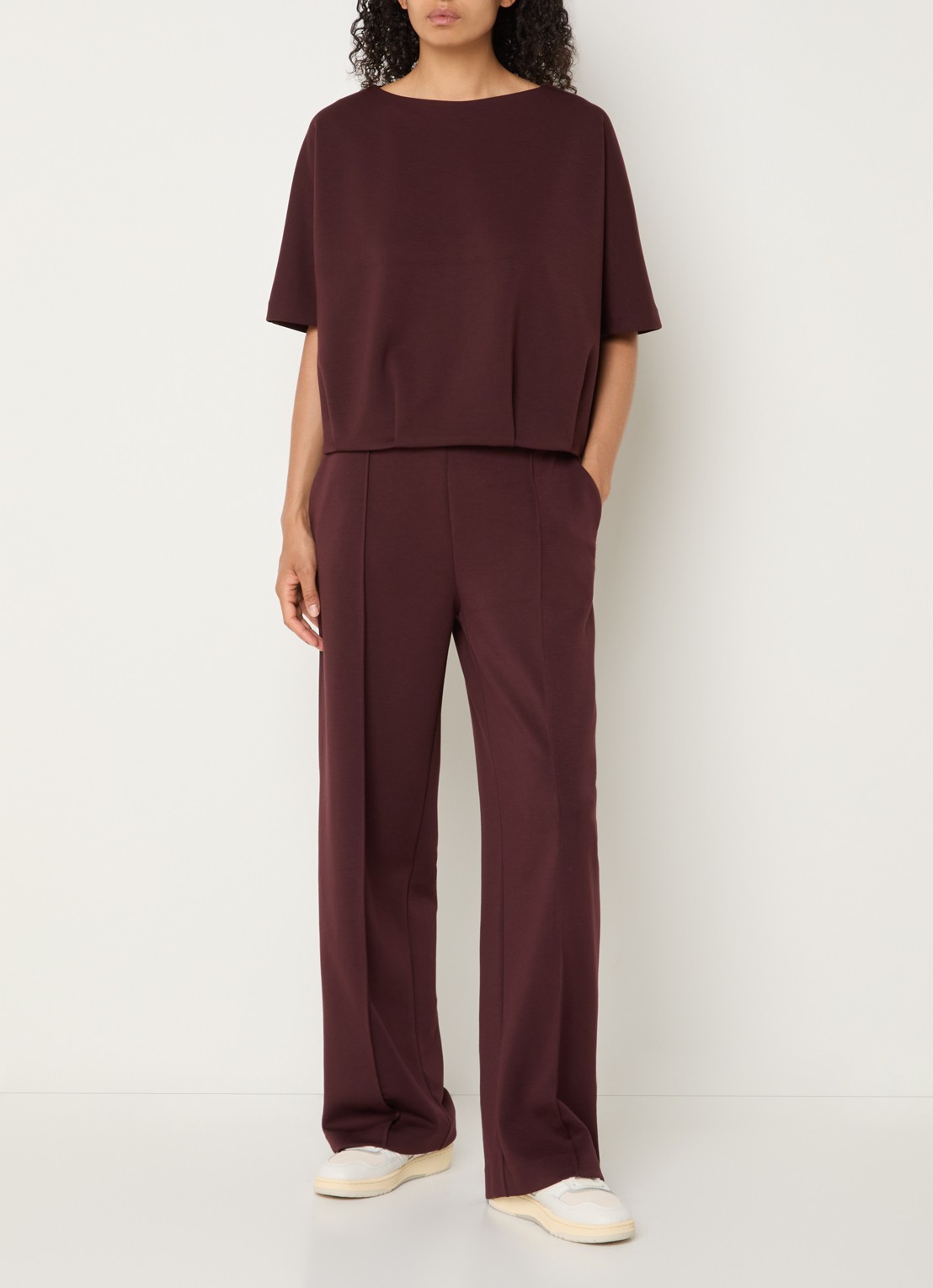 OPUS Melane high waist straight fit pantalon van travelstof met steekzakken - voorkant 2 kersenrood