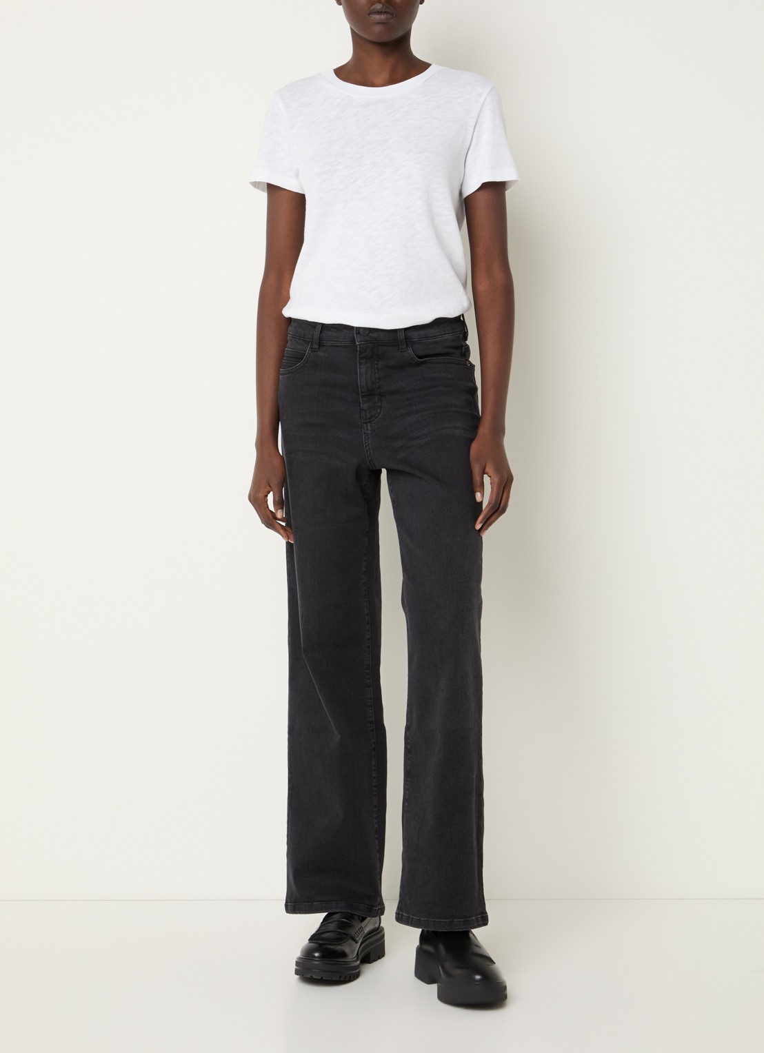 OPUS Melly high waist loose fit jeans met donkere wassing - voorkant 5 zwart