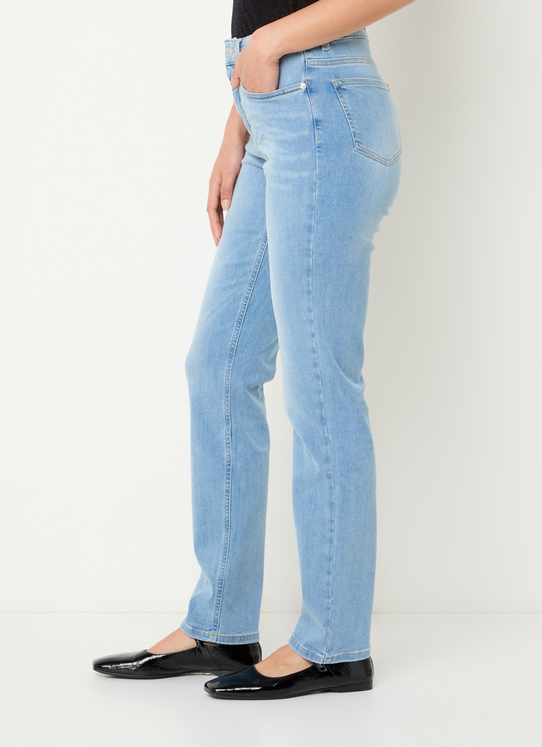 OPUS Melly high waist slim fit jeans met lichte wassing en steekzakken - detail 2 indigo