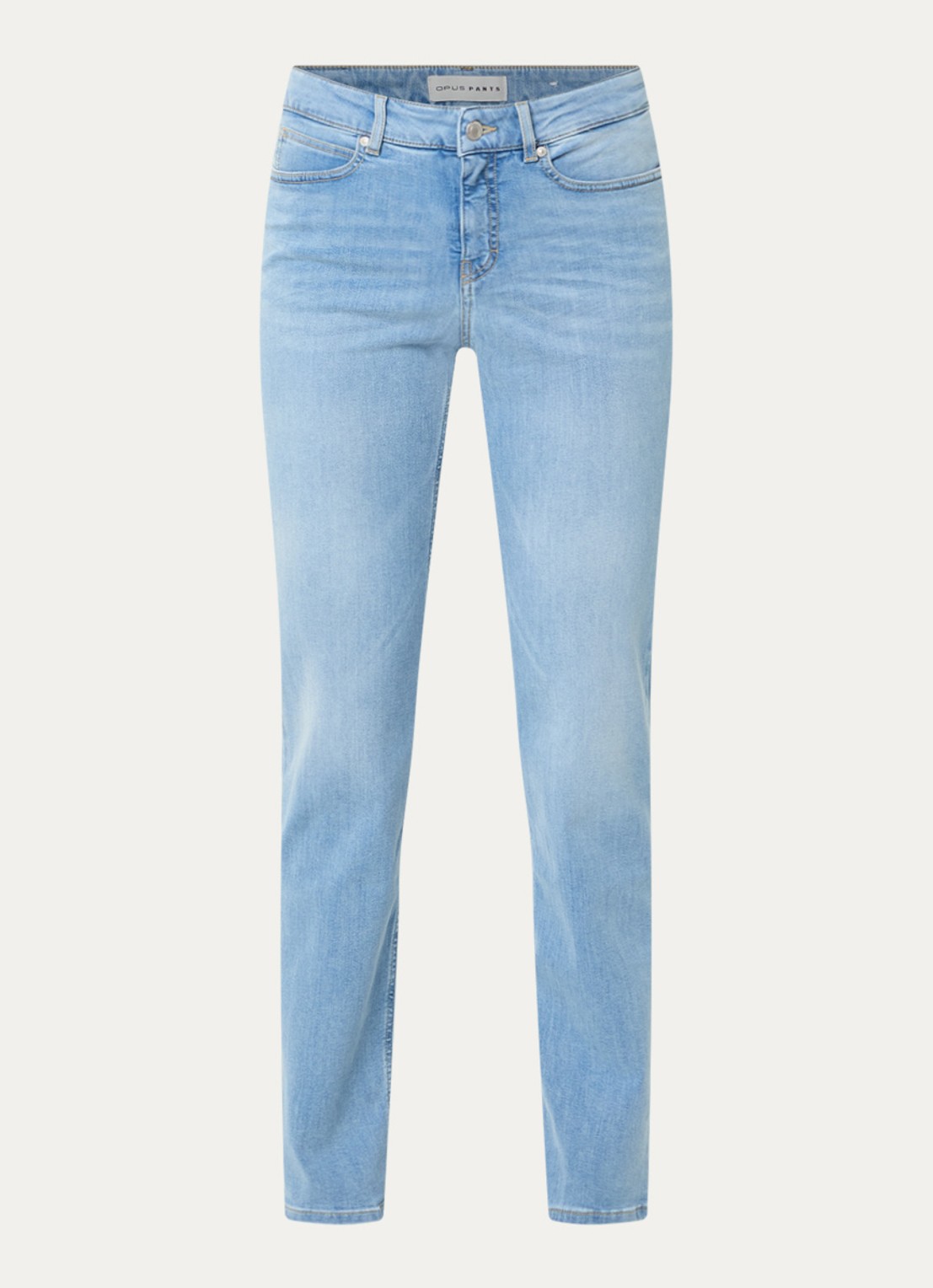 OPUS Melly high waist slim fit jeans met lichte wassing en steekzakken - voorkant 4 indigo