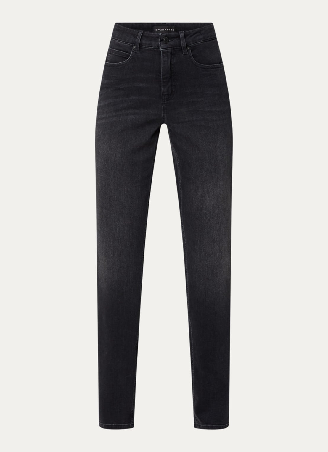 OPUS Melly high waist slim fit jeans met steekzakken - voorkant 4 zwart