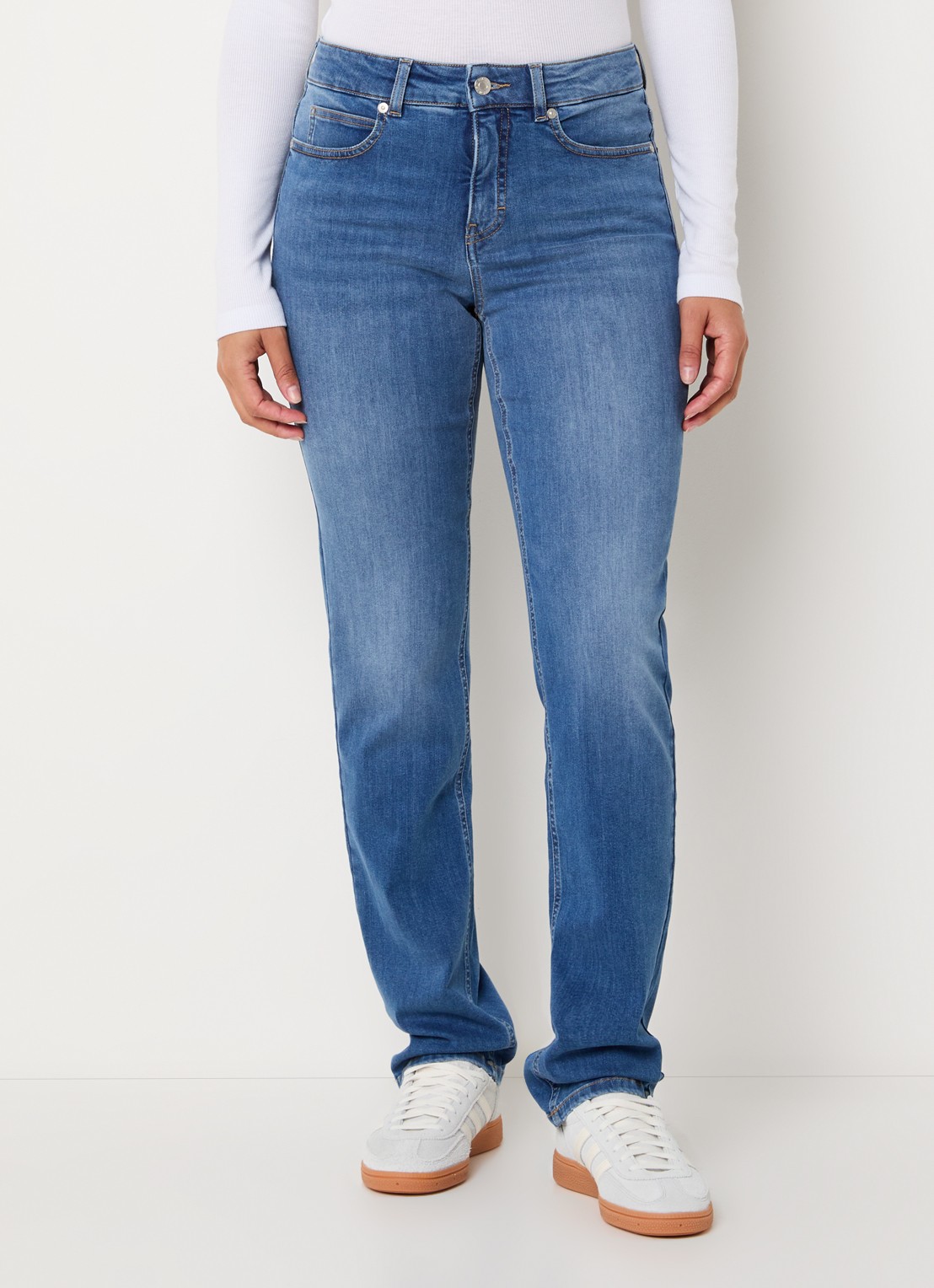 OPUS Melly high waist slim fit jeans met steekzakken - detail indigo