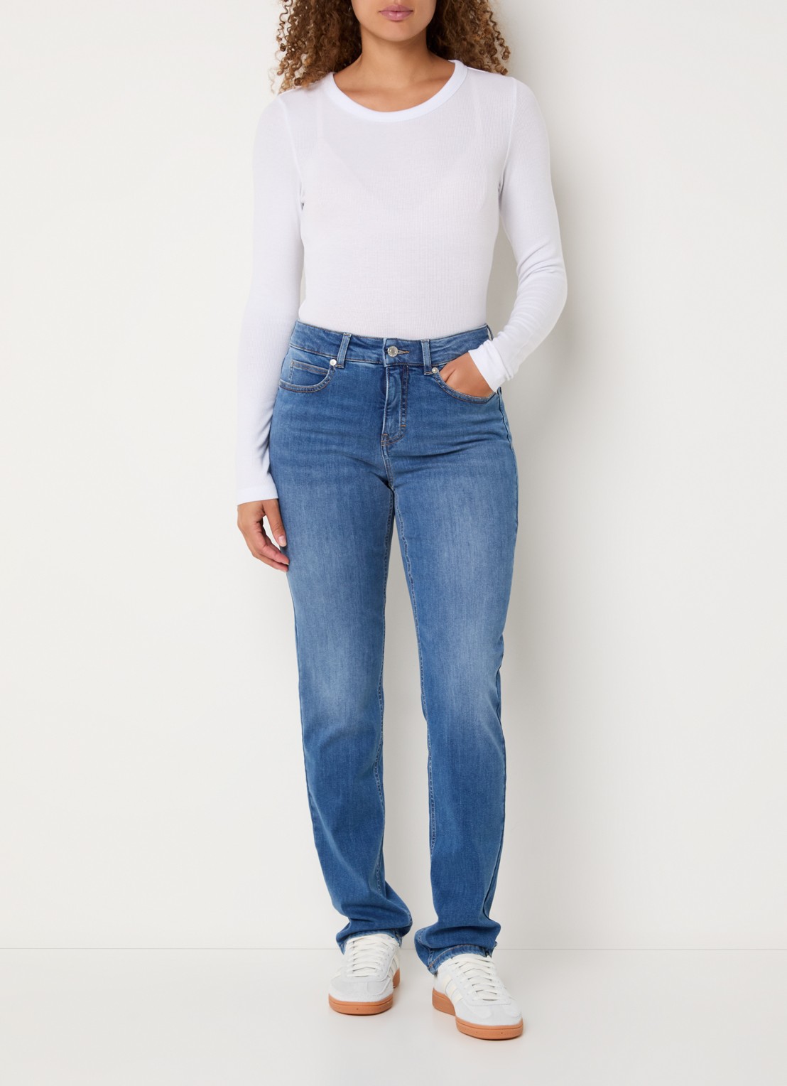 OPUS Melly high waist slim fit jeans met steekzakken - voorkant 5 indigo