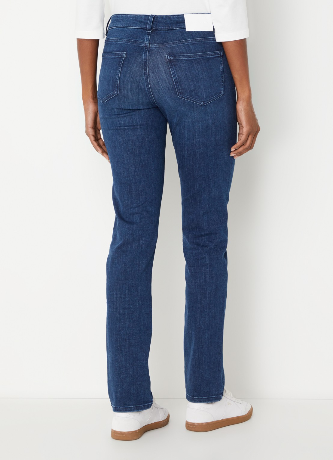 OPUS Melly high waist slim fit jeans met steekzakken - achterkant 5 donkerblauw