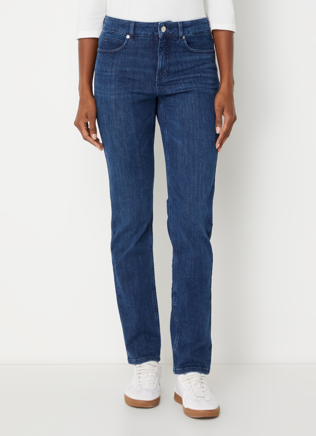 OPUS Melly high waist slim fit jeans met steekzakken - detail 3 donkerblauw