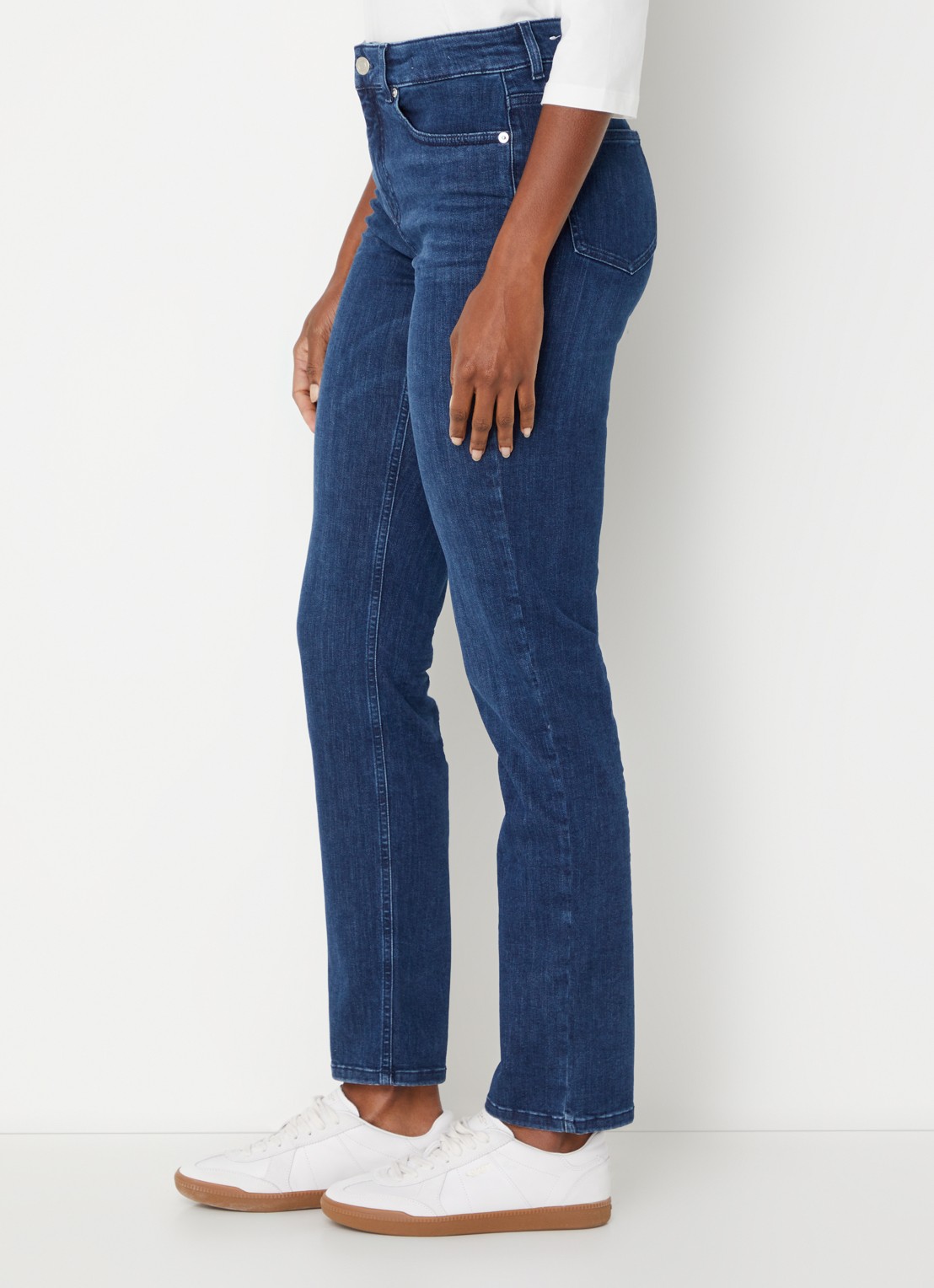 OPUS Melly high waist slim fit jeans met steekzakken - detail 4 donkerblauw