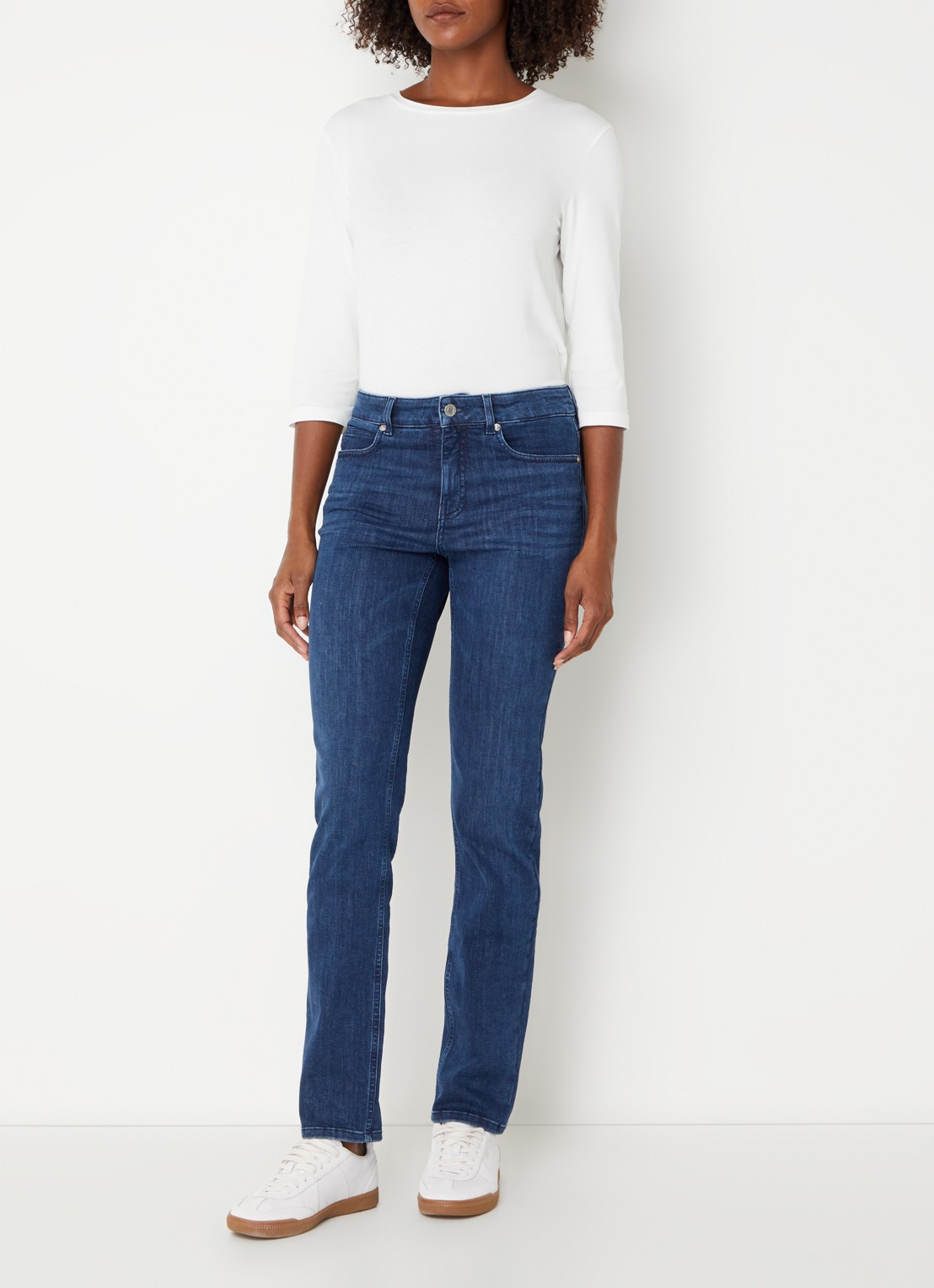 OPUS Melly high waist slim fit jeans met steekzakken - voorkant 2 donkerblauw