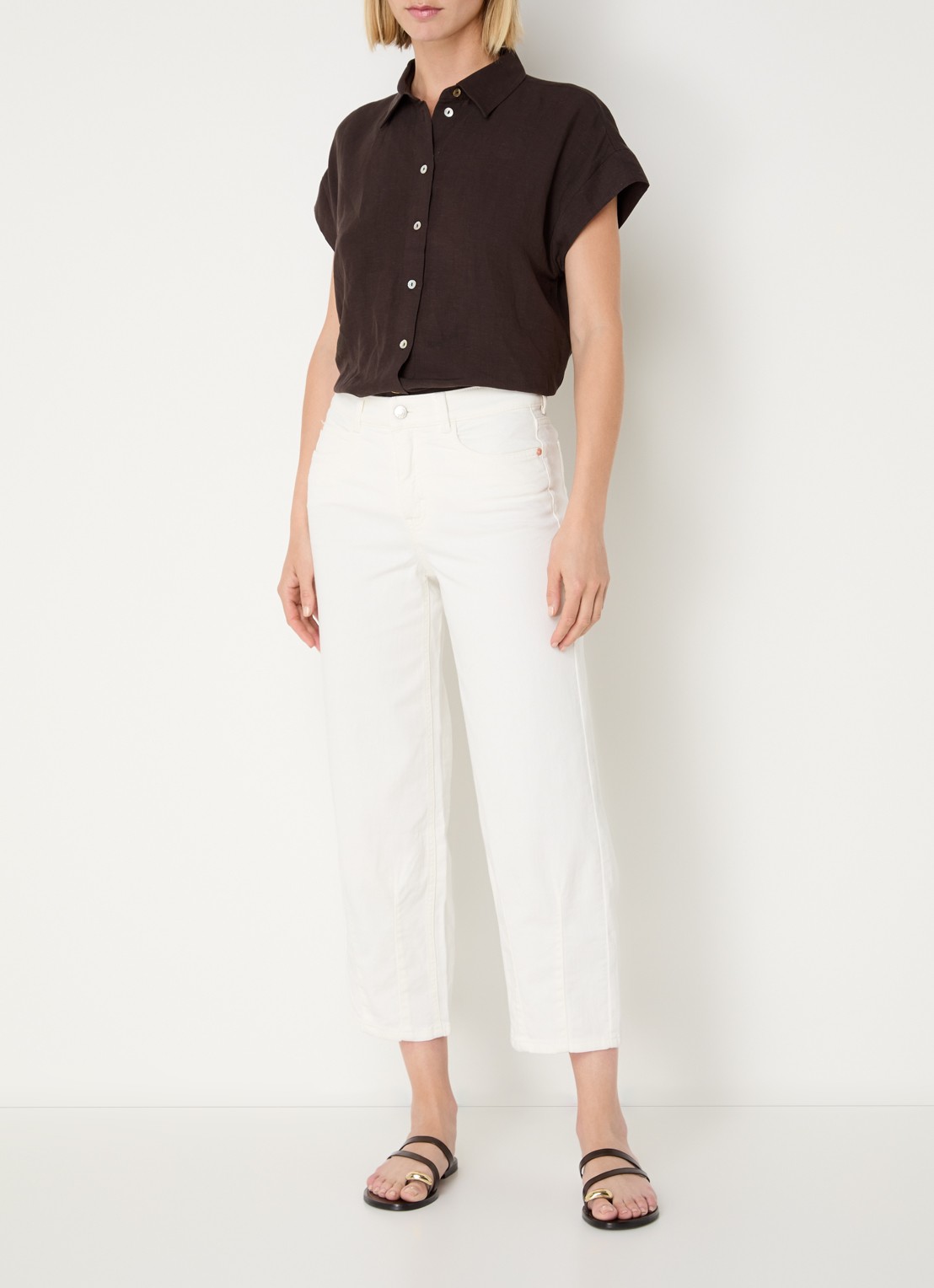 OPUS Melly high waist straight leg cropped jeans met gekleurde wassing - voorkant 2 gebroken wit