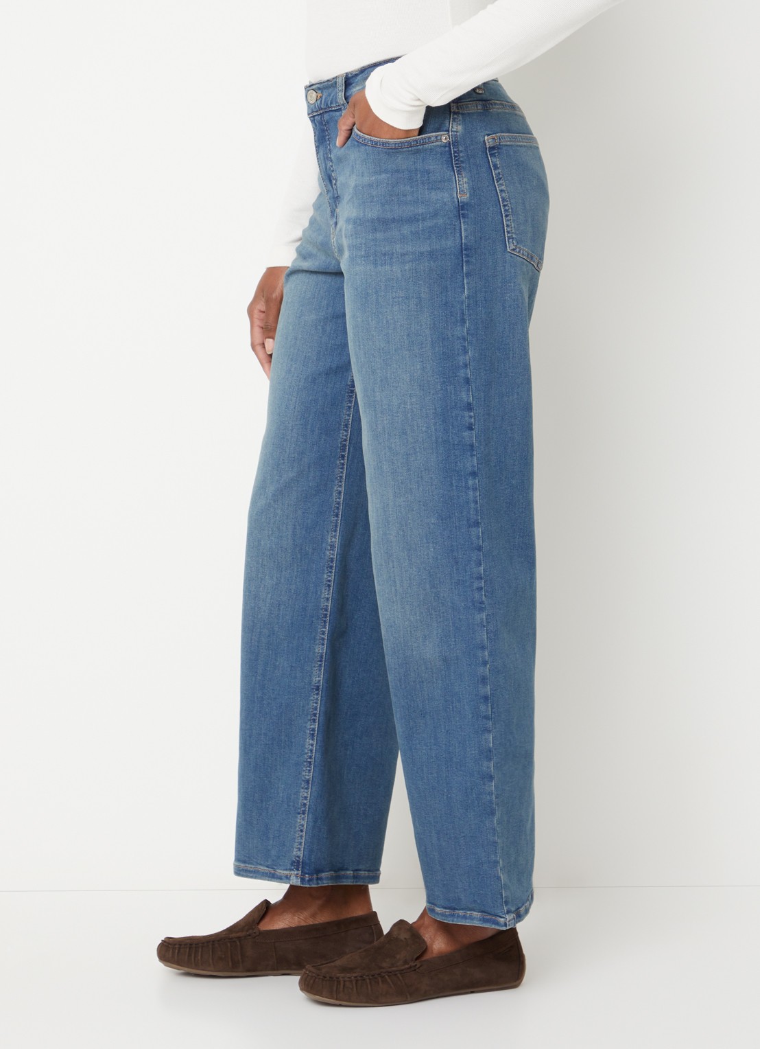 OPUS Meni high waist wide leg jeans met medium wassing - detail 5 indigo