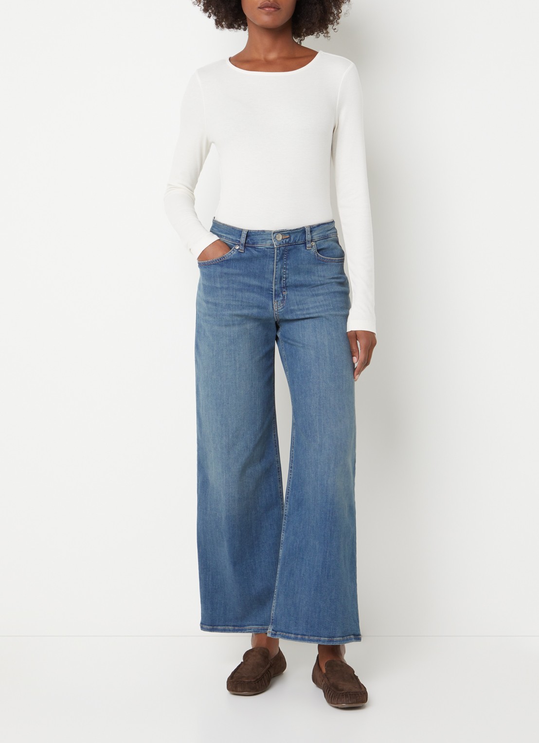 OPUS Meni high waist wide leg jeans met medium wassing - voorkant 3 indigo